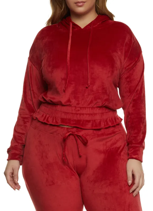 Plus Size Velour Elastic Waist Hoodie sold by Rainbow