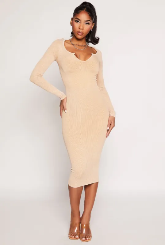 Daisy Rib Knit Notch Neck Bodycon Dress sold by Rainbow