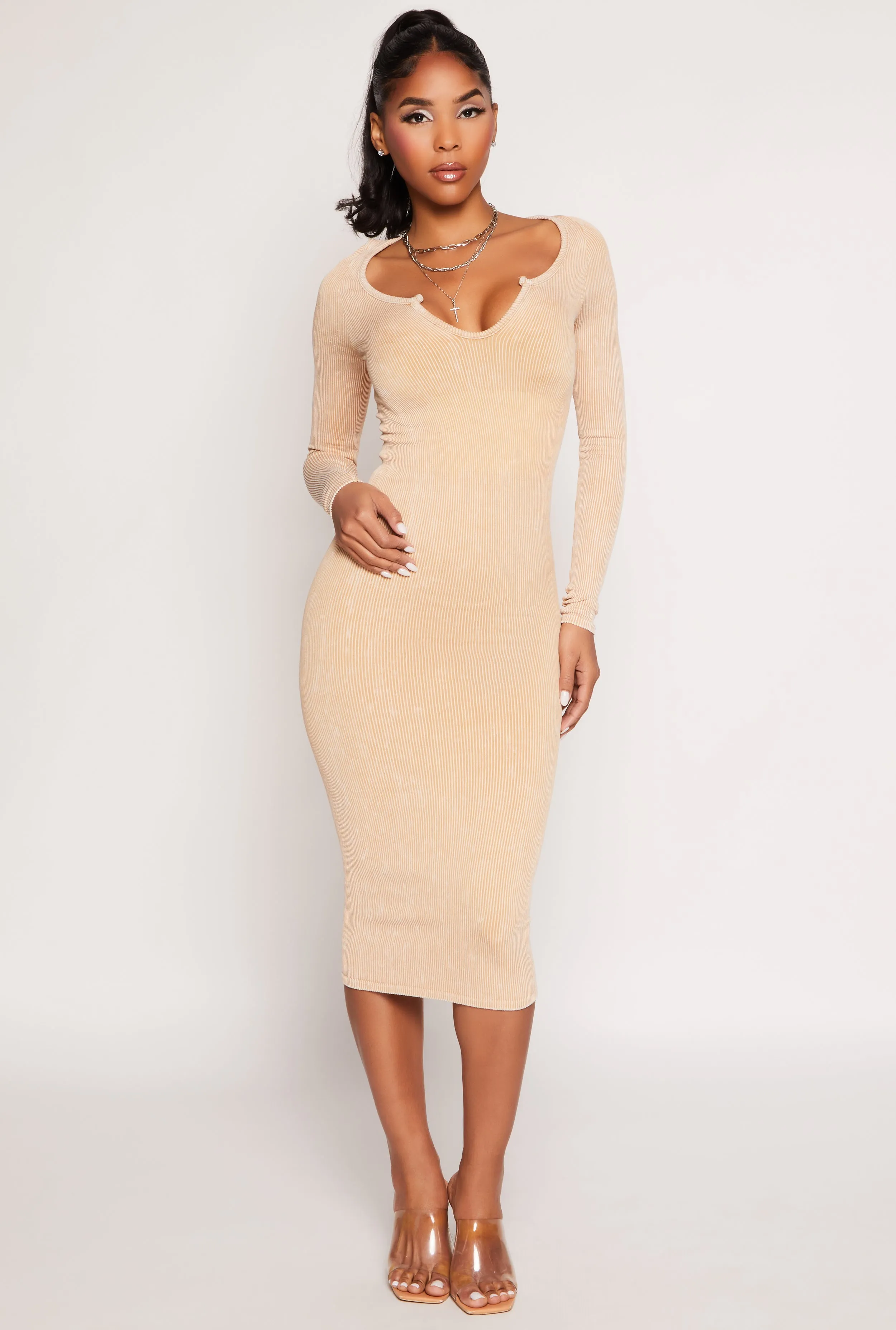 Daisy Rib Knit Notch Neck Bodycon Dress sold by Rainbow product image thumbnail 2