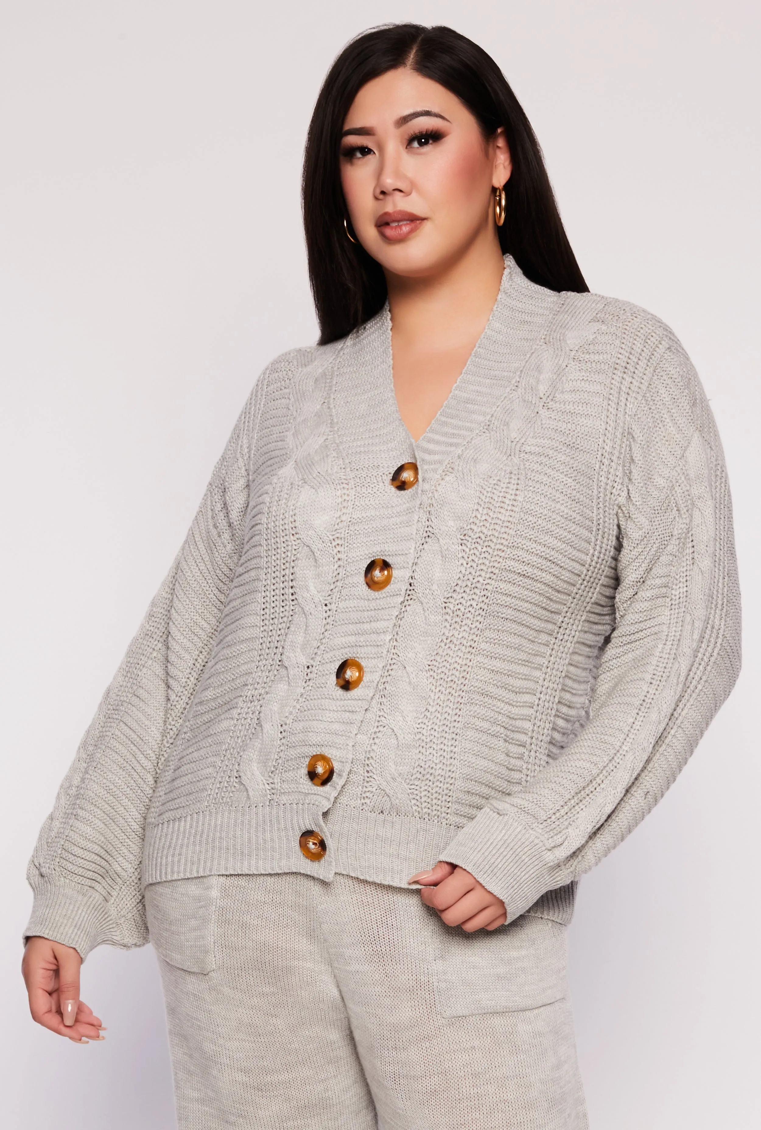 Plus Size Cable Knit Cardigan sold by Rainbow