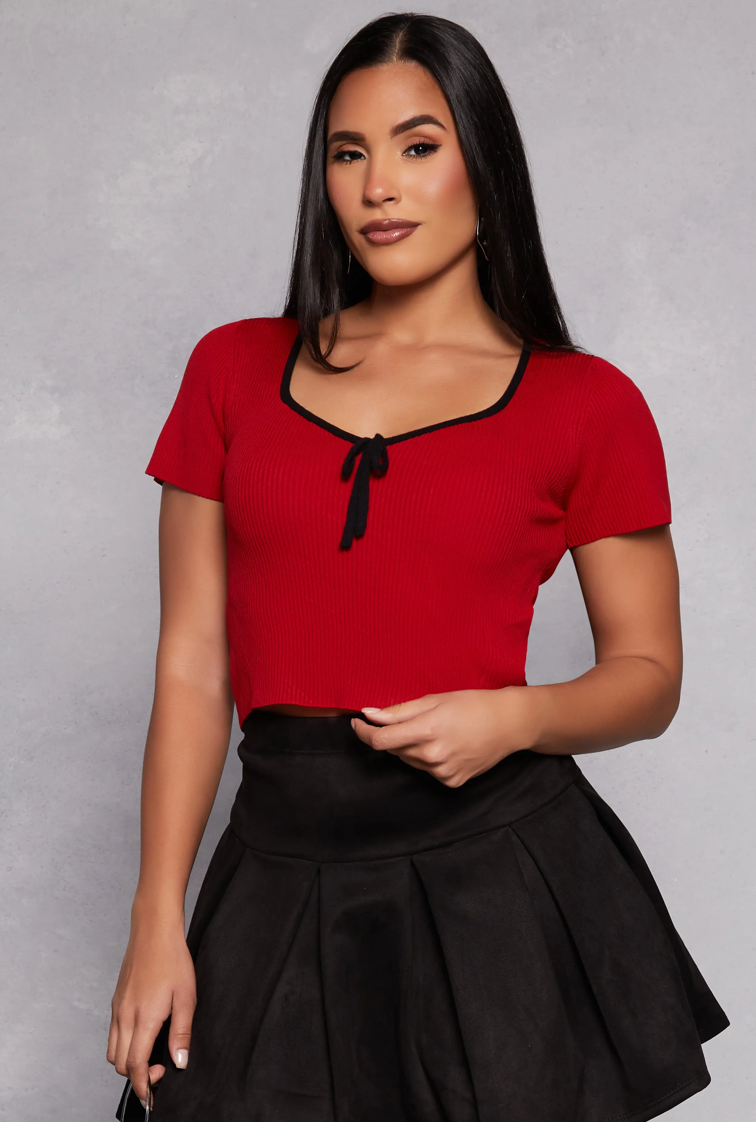 Contrast Trim Bow Detail Crop Top sold by Rainbow