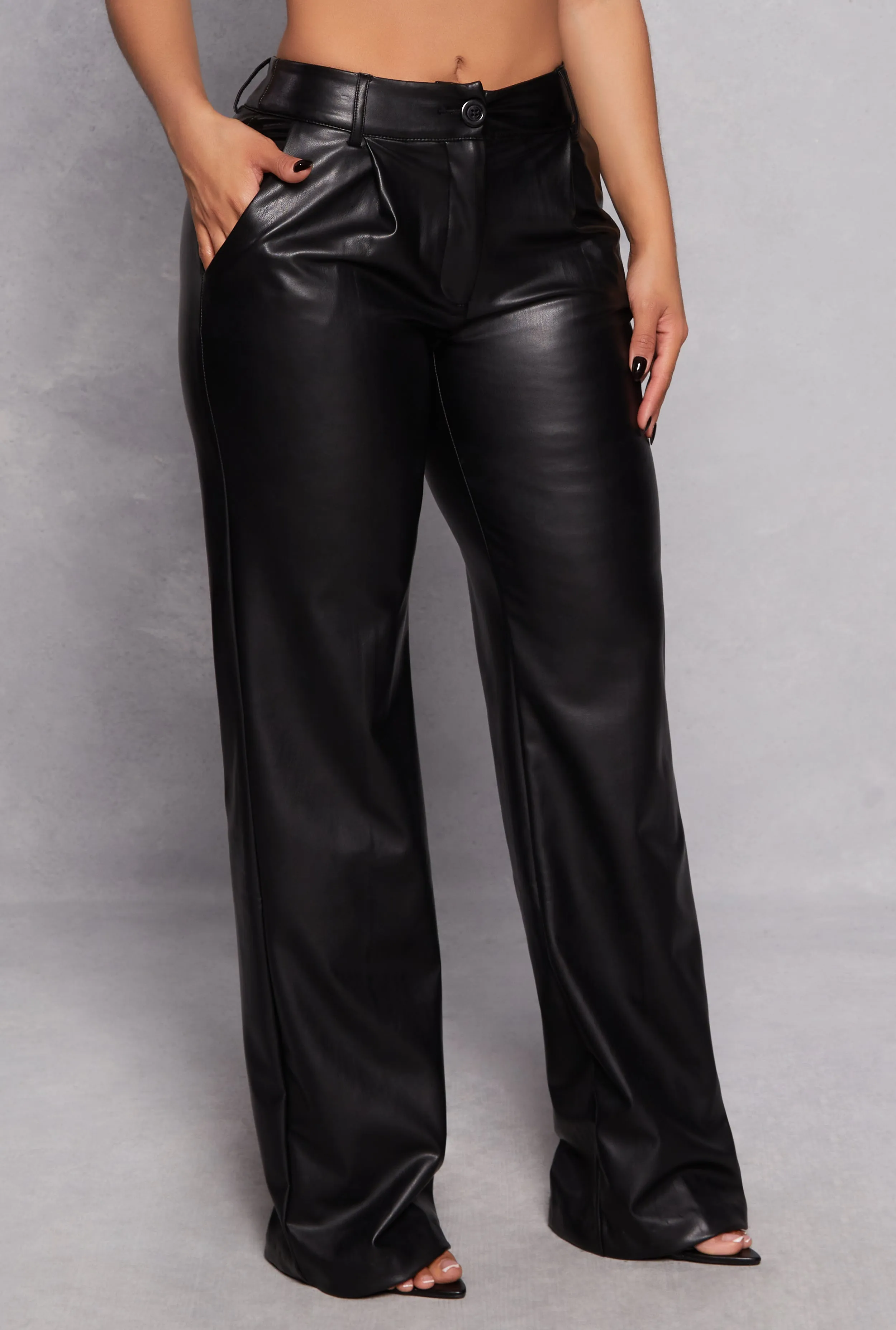Faux Leather Pleated Detail High Waist Pants sold by Rainbow product image thumbnail 2
