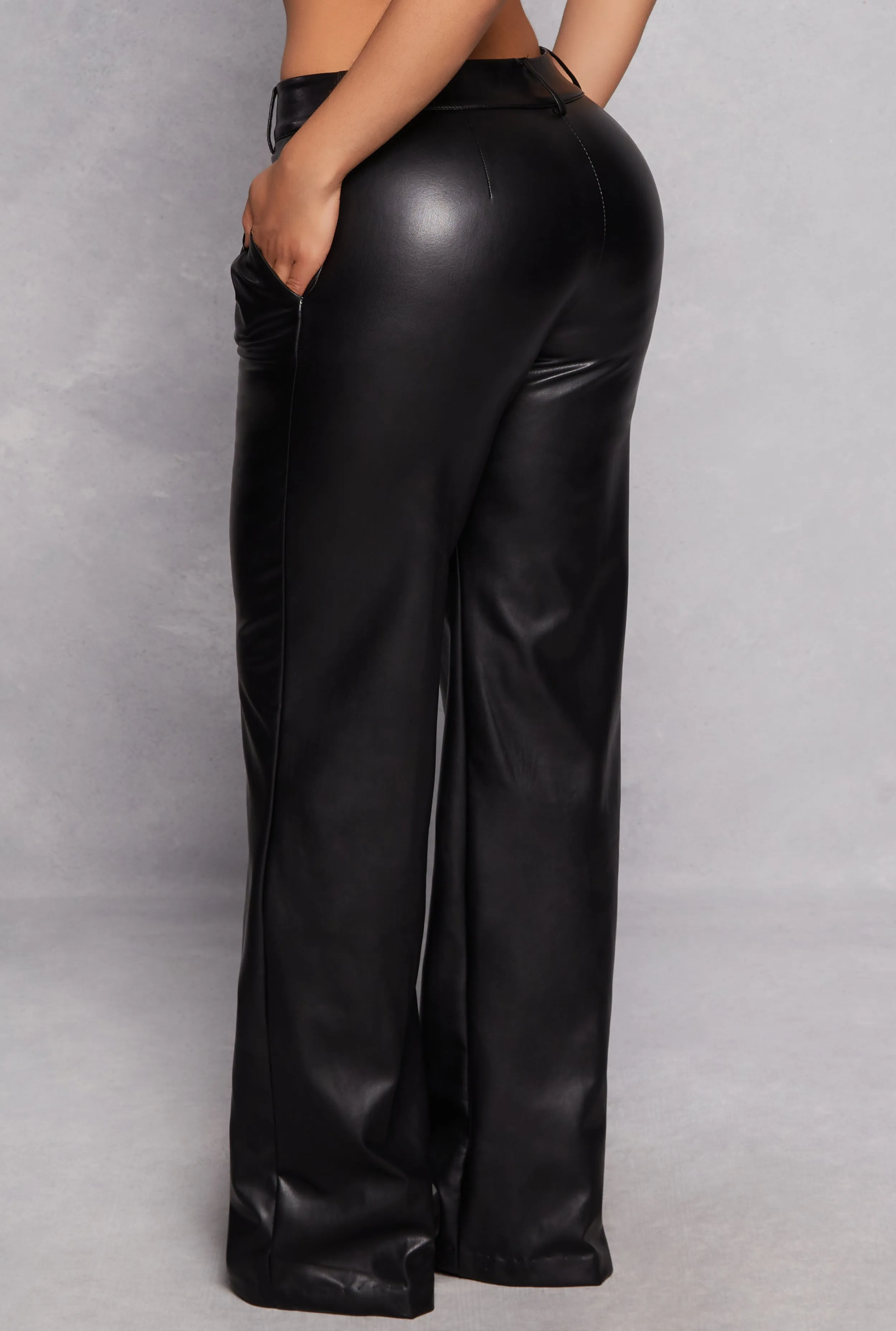 Faux Leather Pleated Detail High Waist Pants sold by Rainbow product image thumbnail 3