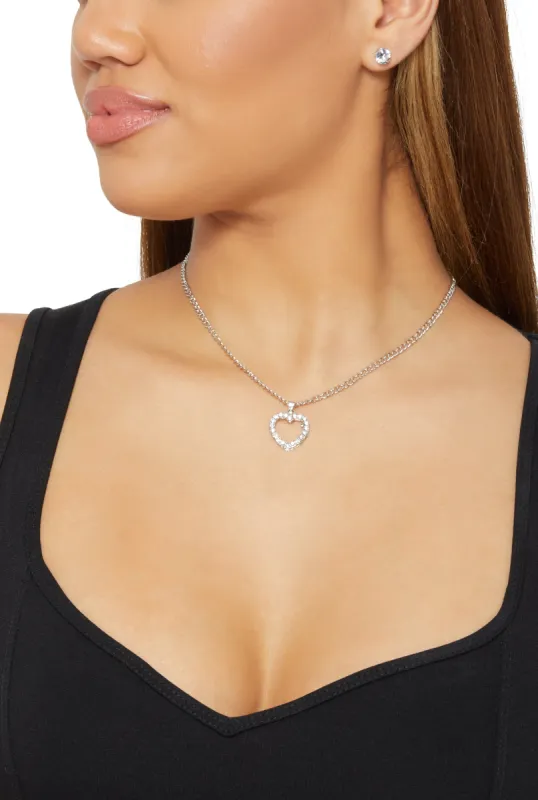 Cubic Zirconia Heart Charm Necklace and Stud Earrings sold by Rainbow