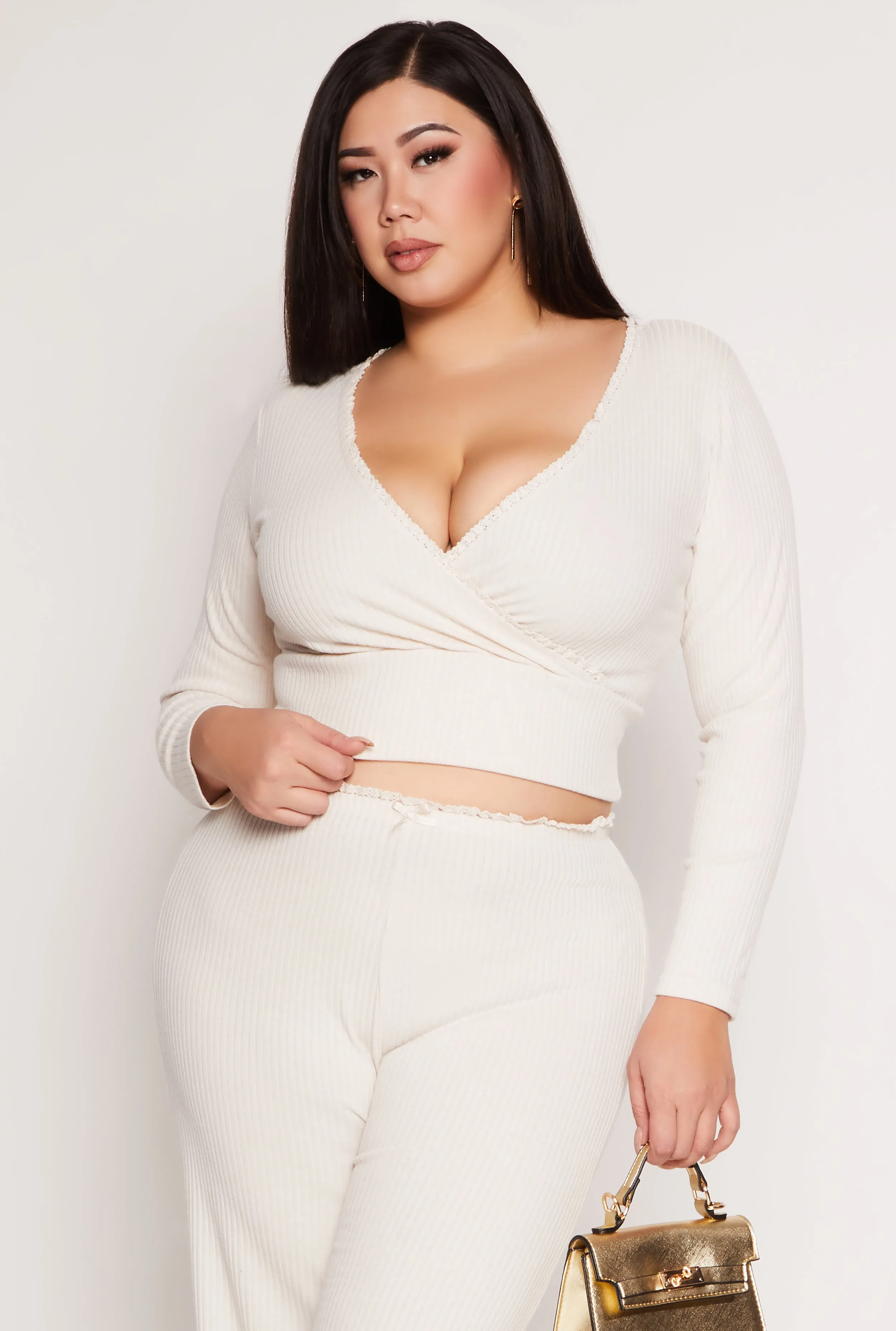 Plus Size Almost Famous Lace Trim Surplice Top sold by Rainbow