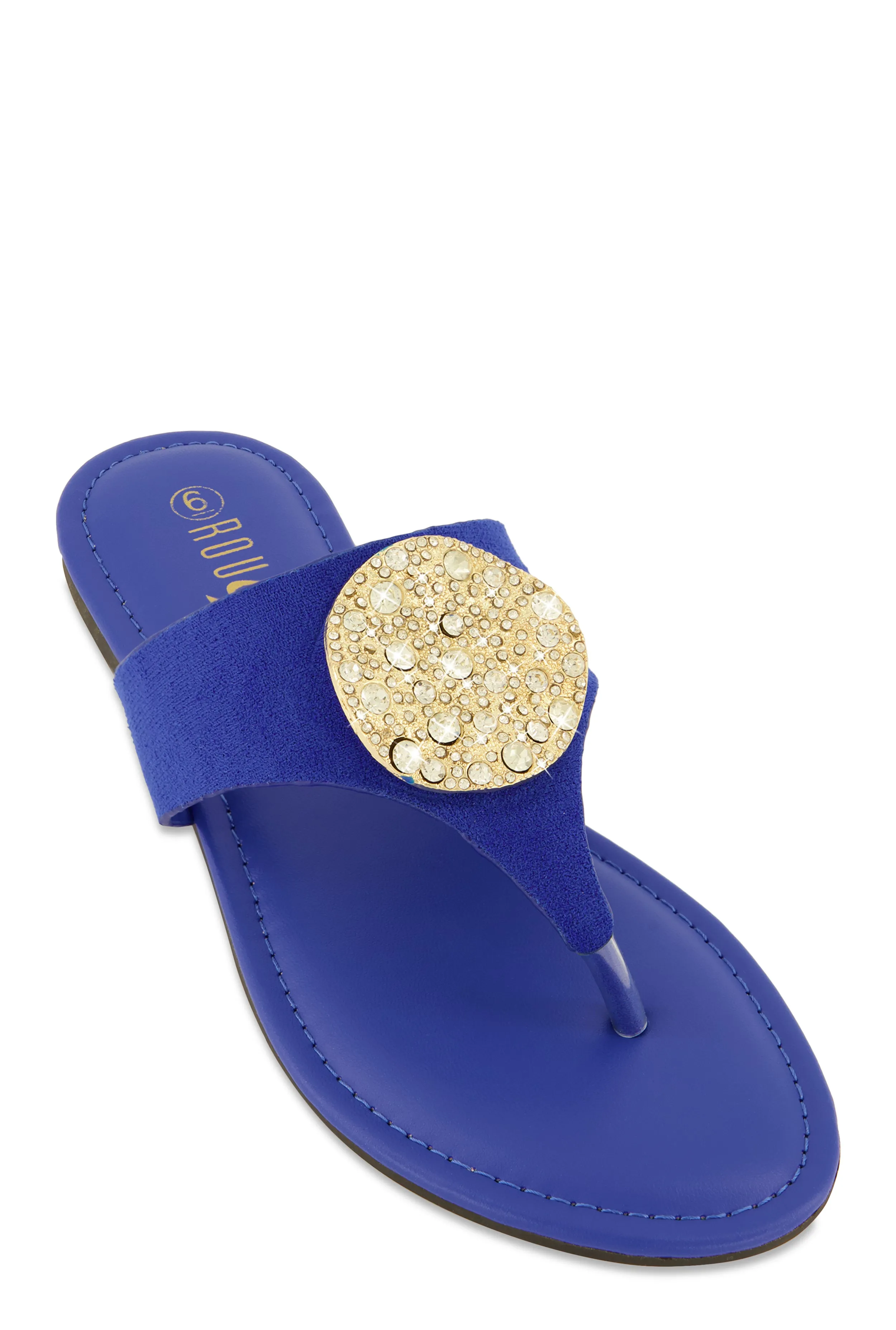 Rhinestone Metallic Pendant Thong Slide Sandals sold by Rainbow