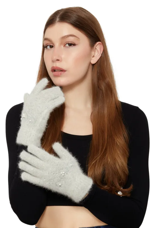 Rhinestone Faux Pearl Studded Wool Gloves sold by Rainbow