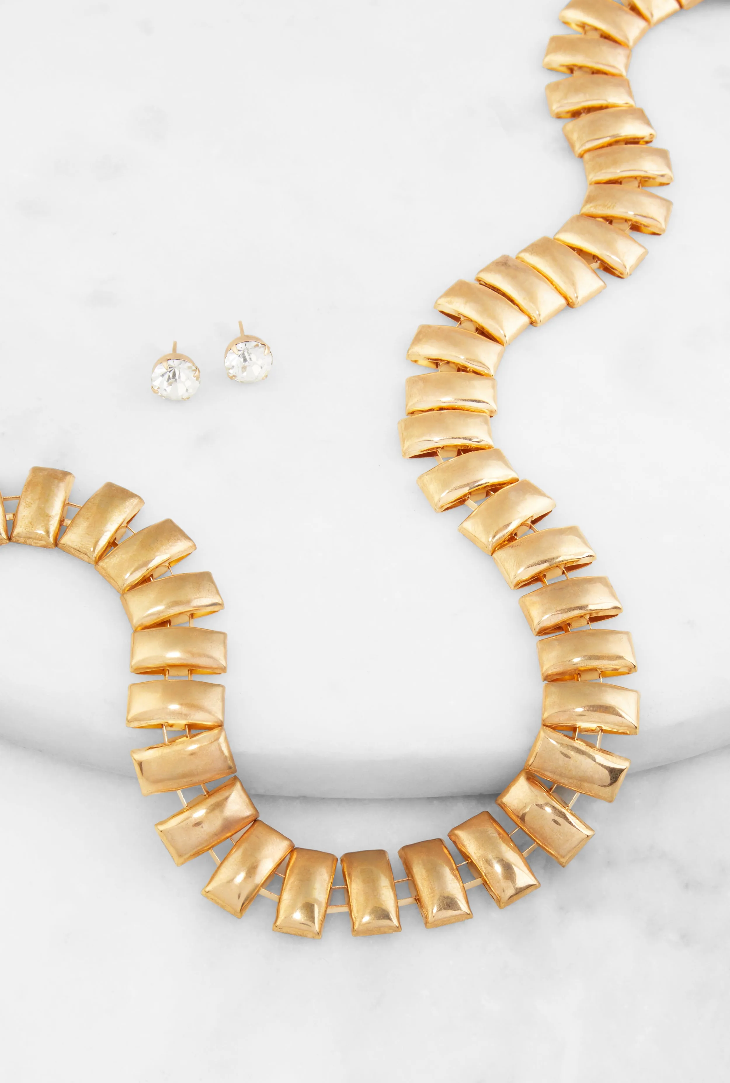 Metallic Ribbed Choker Necklace and Stud Earrings sold by Rainbow product image thumbnail 2