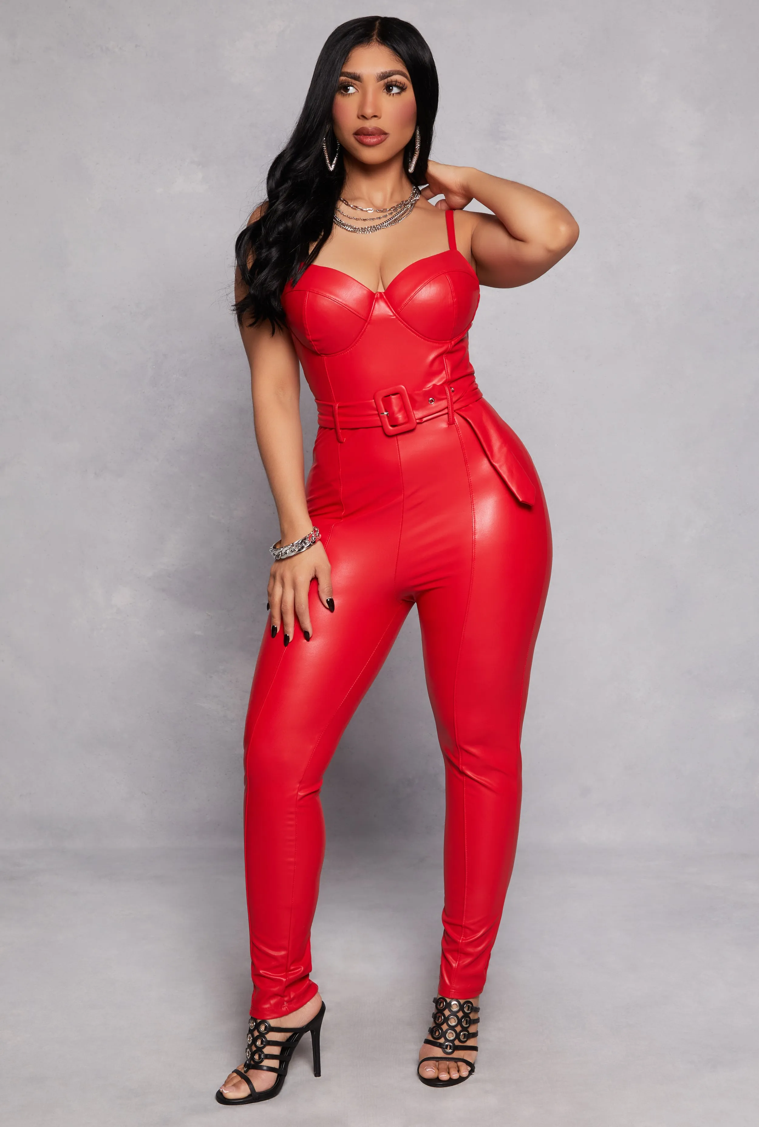 Haute Monde Faux Leather Belted Bustier Jumpsuit sold by Rainbow product image thumbnail 2