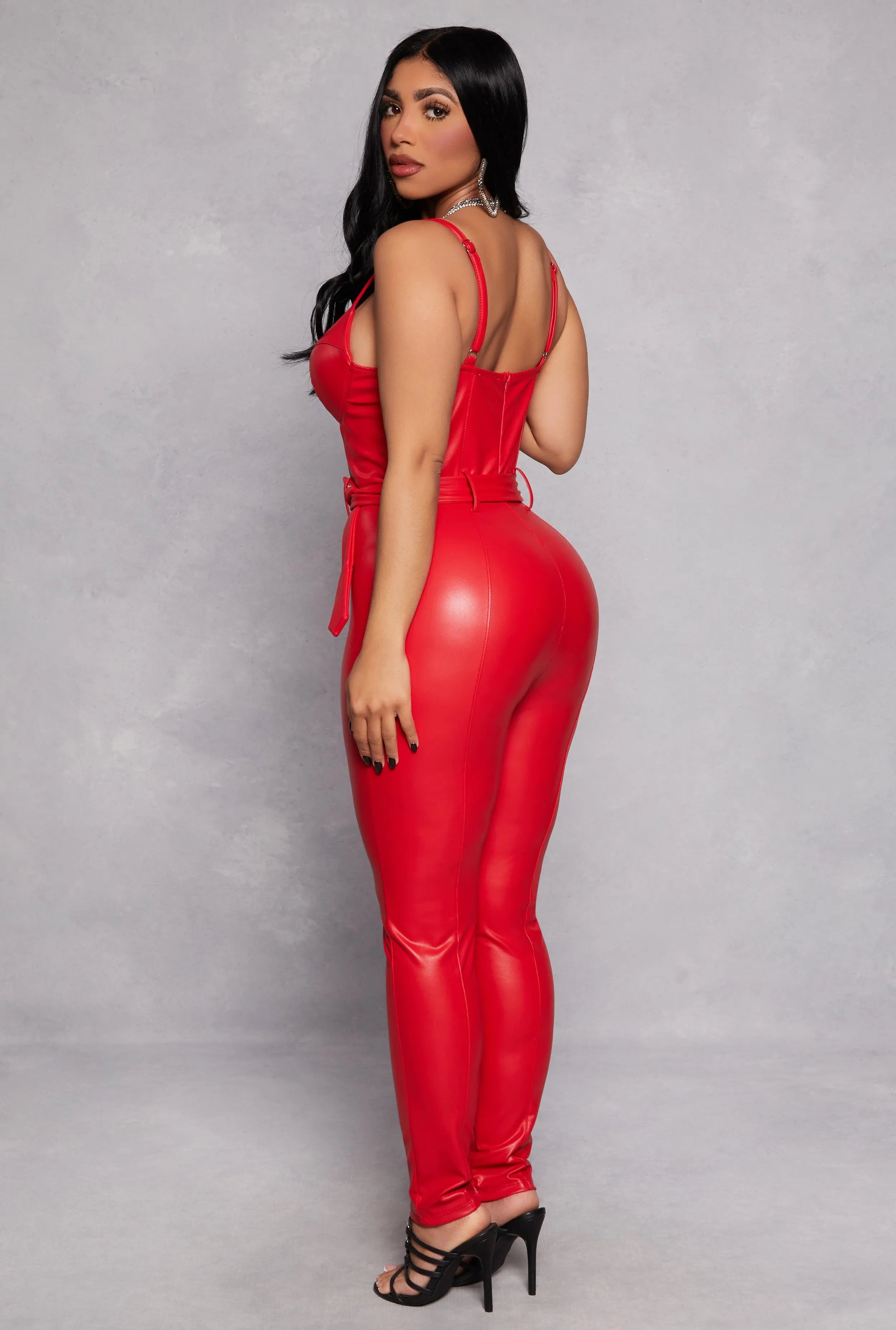 Haute Monde Faux Leather Belted Bustier Jumpsuit sold by Rainbow product image thumbnail 3