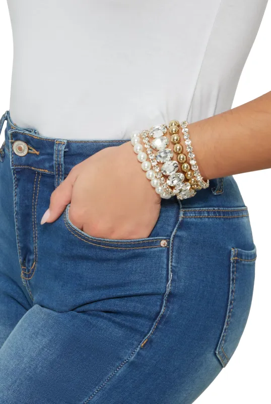 Assorted Cubic Zirconia Stretch Bracelets Set of 5 sold by Rainbow