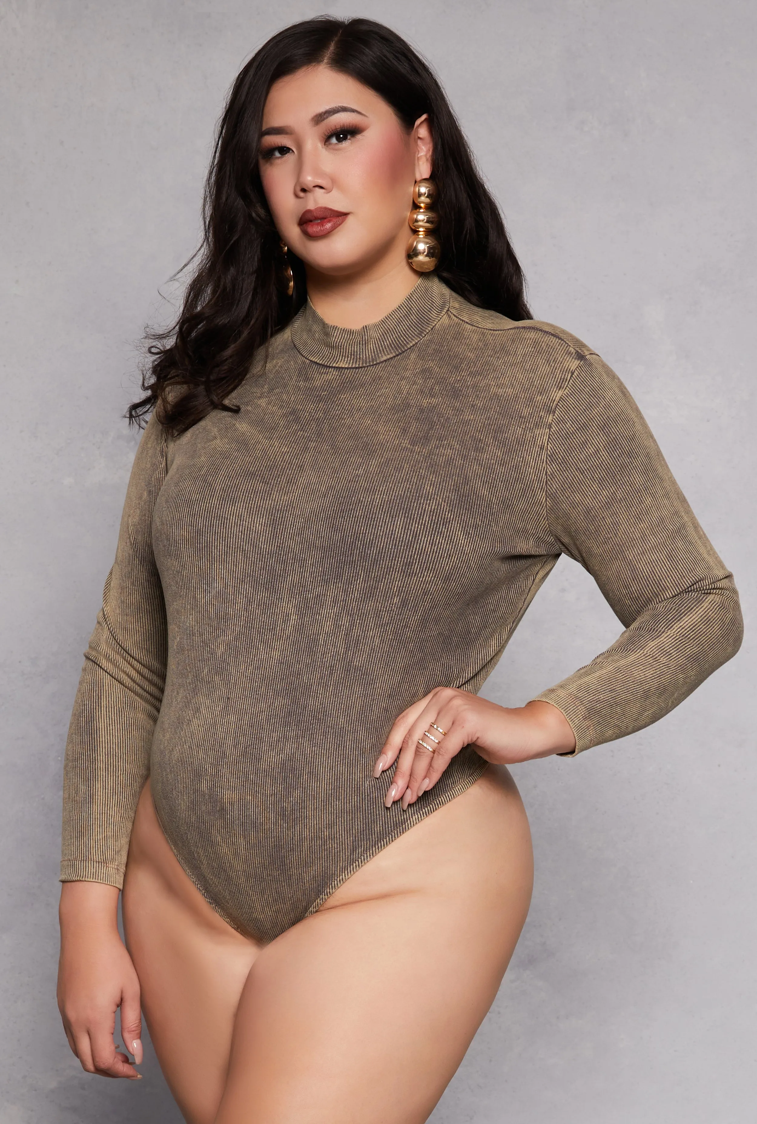 Plus Size Acid Wash Bodysuit sold by Rainbow
