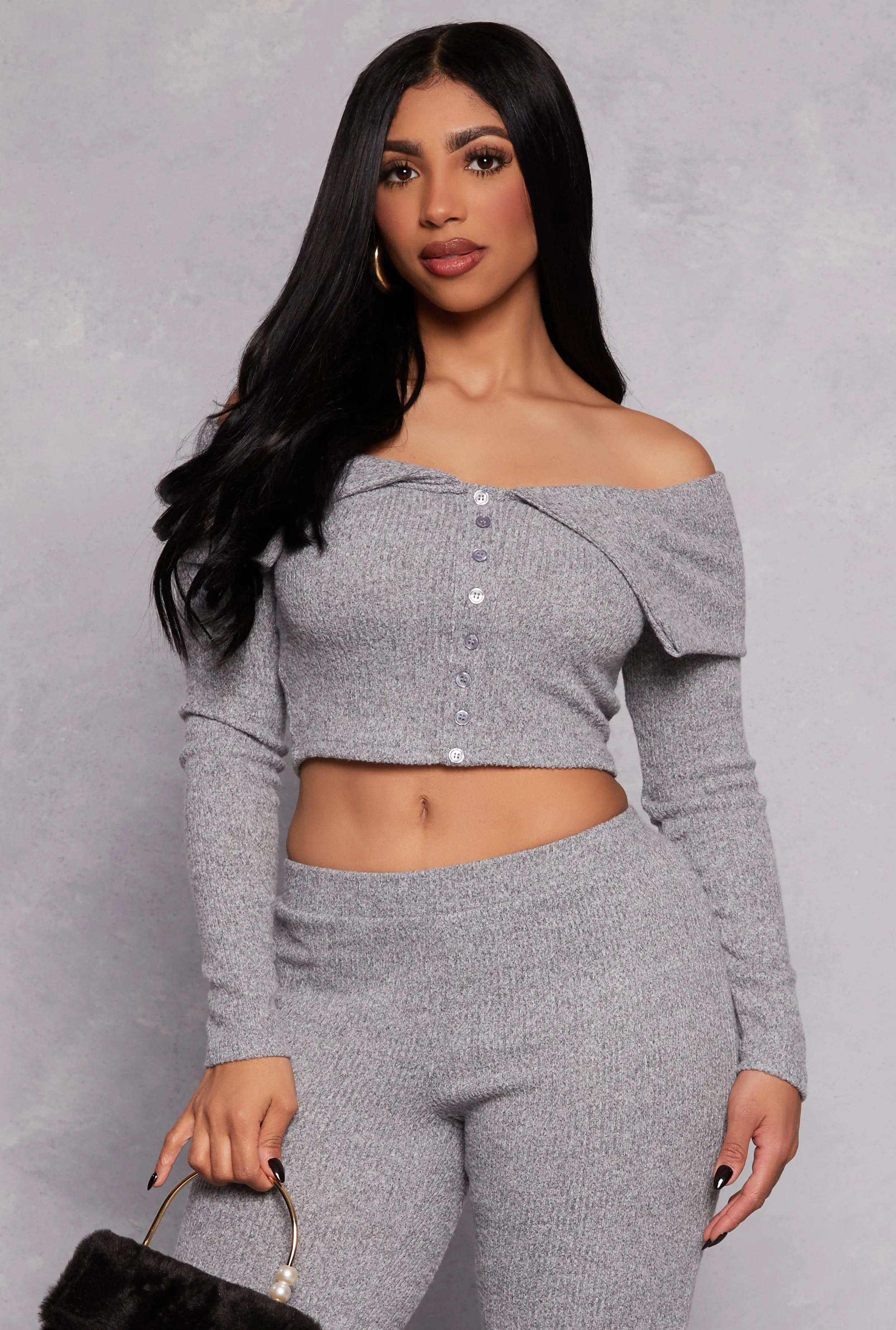 Almost Famous Rib Knit Off the Shoulder Top sold by Rainbow