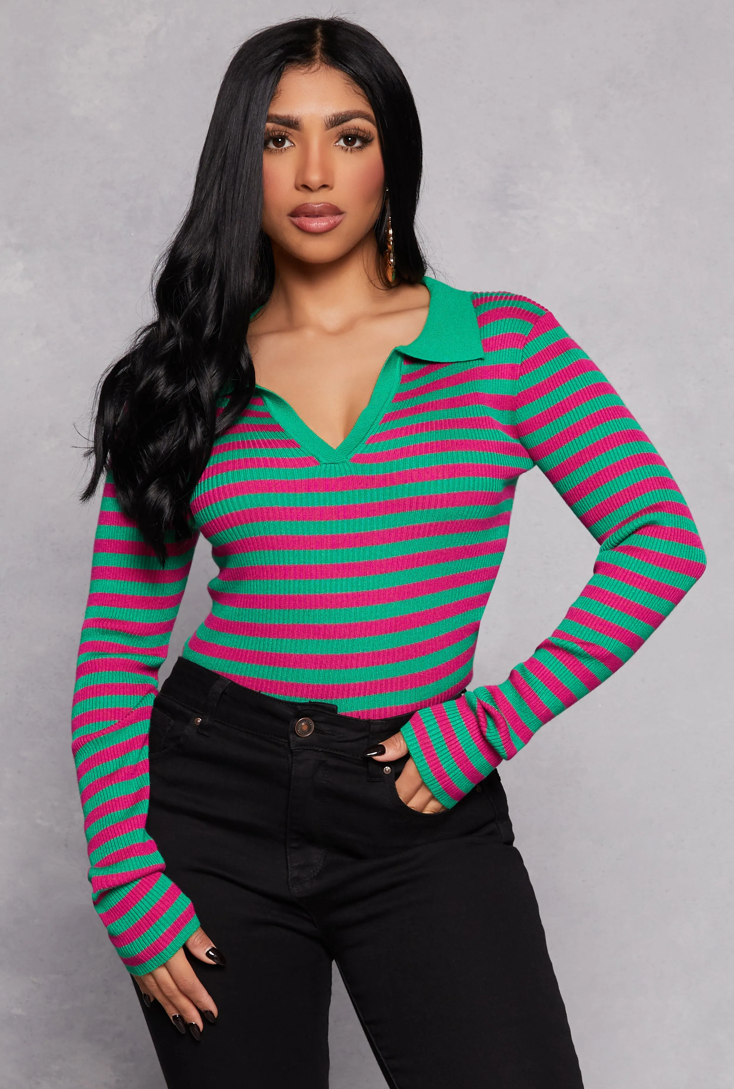Johnny Collar Striped Sweater sold by Rainbow