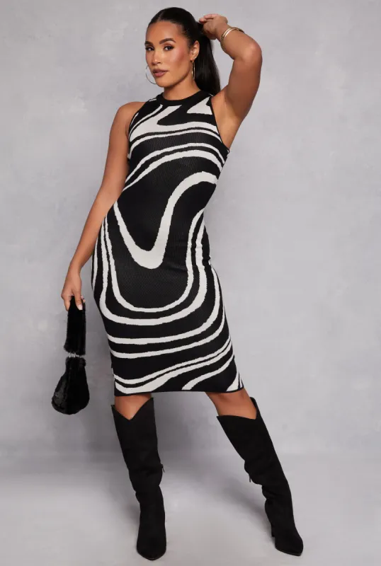 Almost Famous Swirl Print Lace Up Back Midi Dress sold by Rainbow