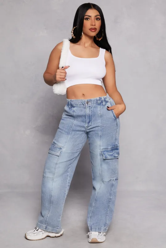 Almost Famous Wide Leg Cargo Jeans sold by Rainbow