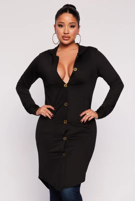 Button Front Hooded Tunic Top sold by Rainbow