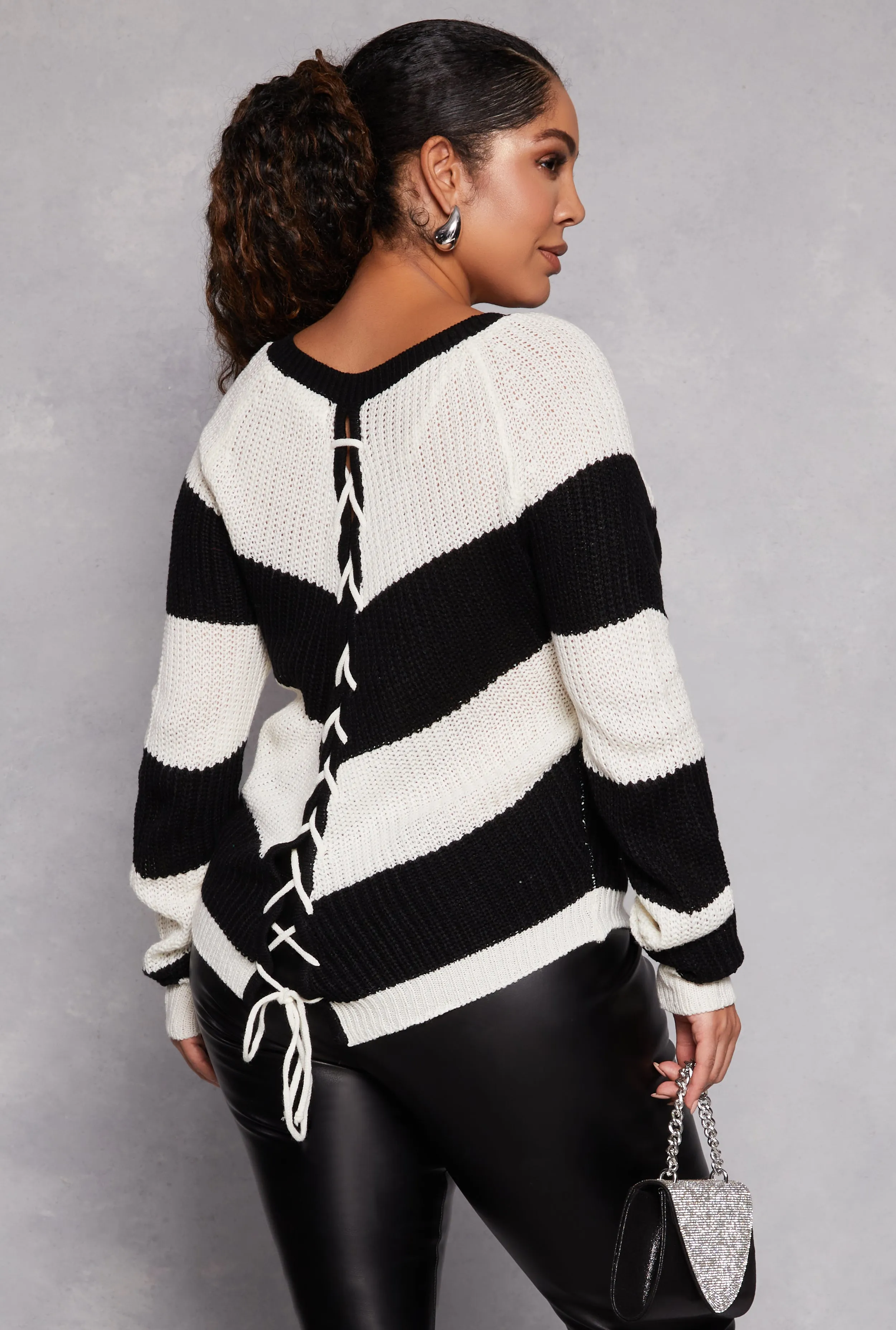 Plus Size Chevron Lace Up Pullover Sweater sold by Rainbow
