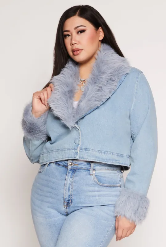 Plus Size Faux Fur Trim Jean Jacket sold by Rainbow