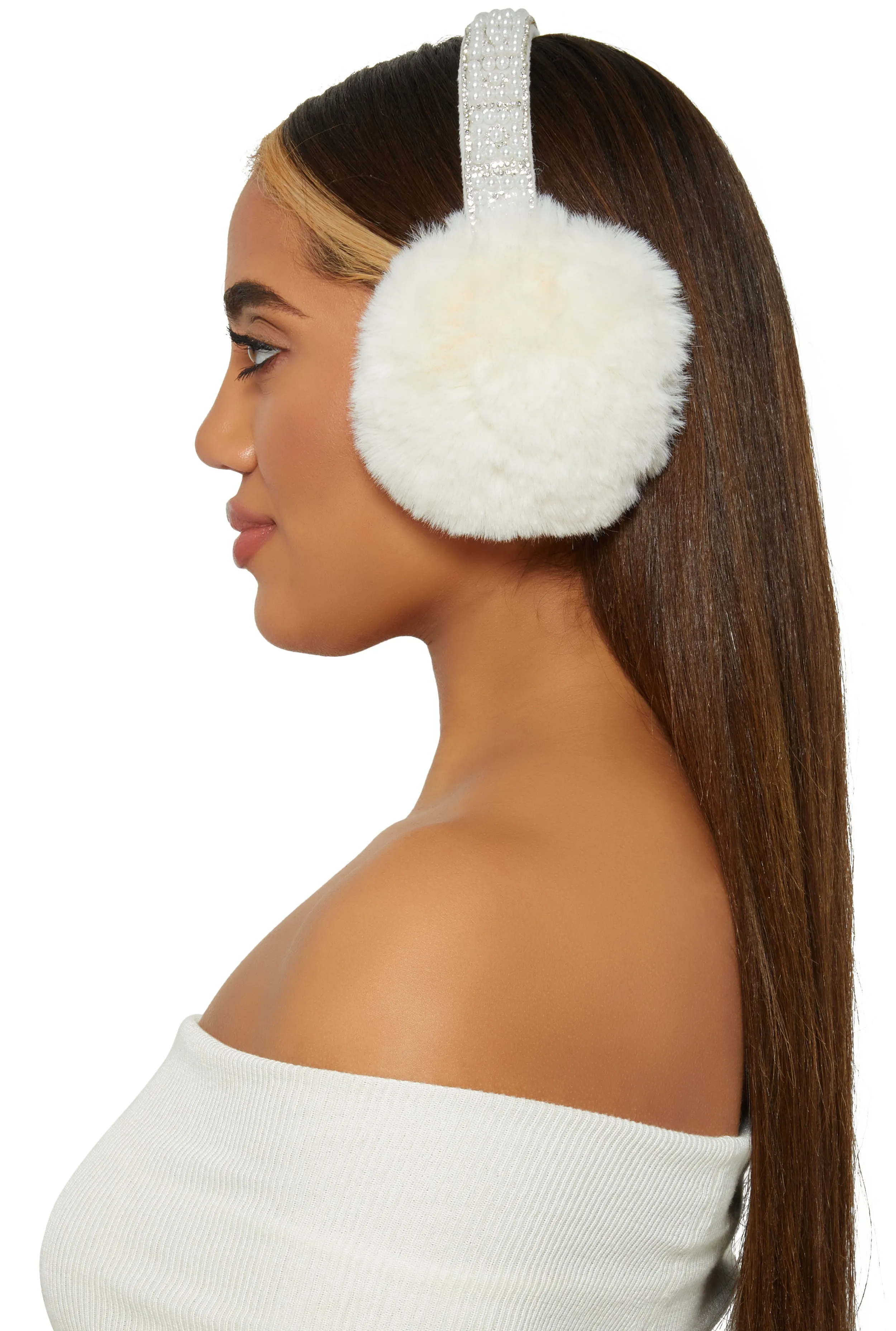 Faux Fur Pearl Studded Faux Fur Earmuffs sold by Rainbow product image thumbnail 2
