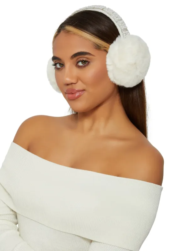Faux Fur Pearl Studded Faux Fur Earmuffs sold by Rainbow