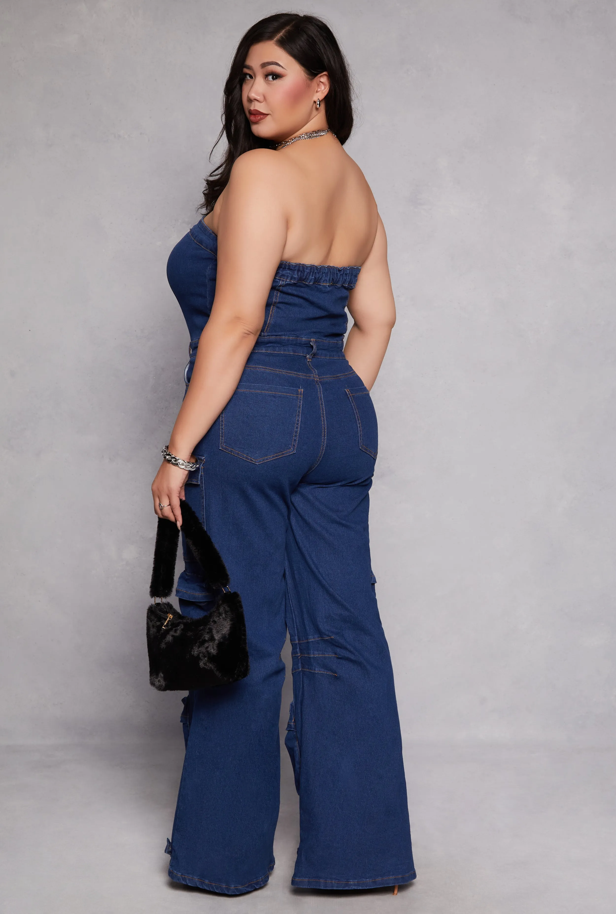 Plus Size Daisy Denim Strapless Cargo Jumpsuit sold by Rainbow product image thumbnail 3