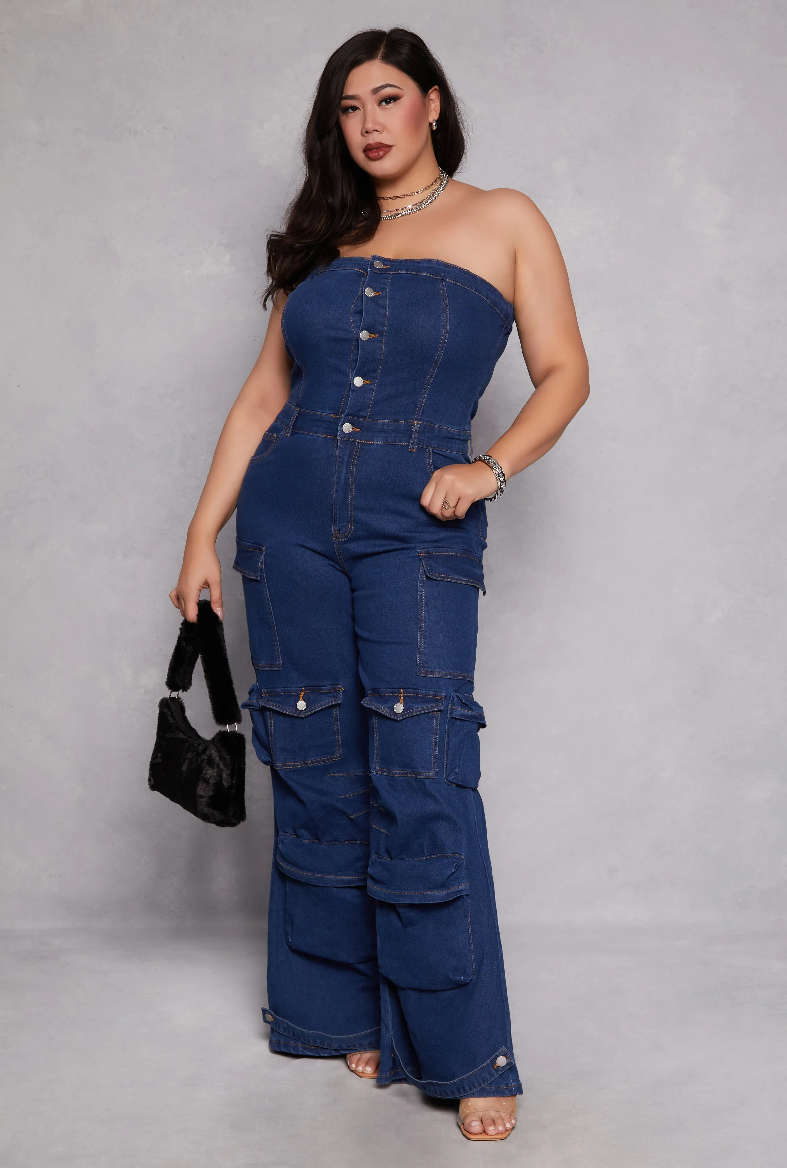 Plus Size Daisy Denim Strapless Cargo Jumpsuit sold by Rainbow product image thumbnail 2