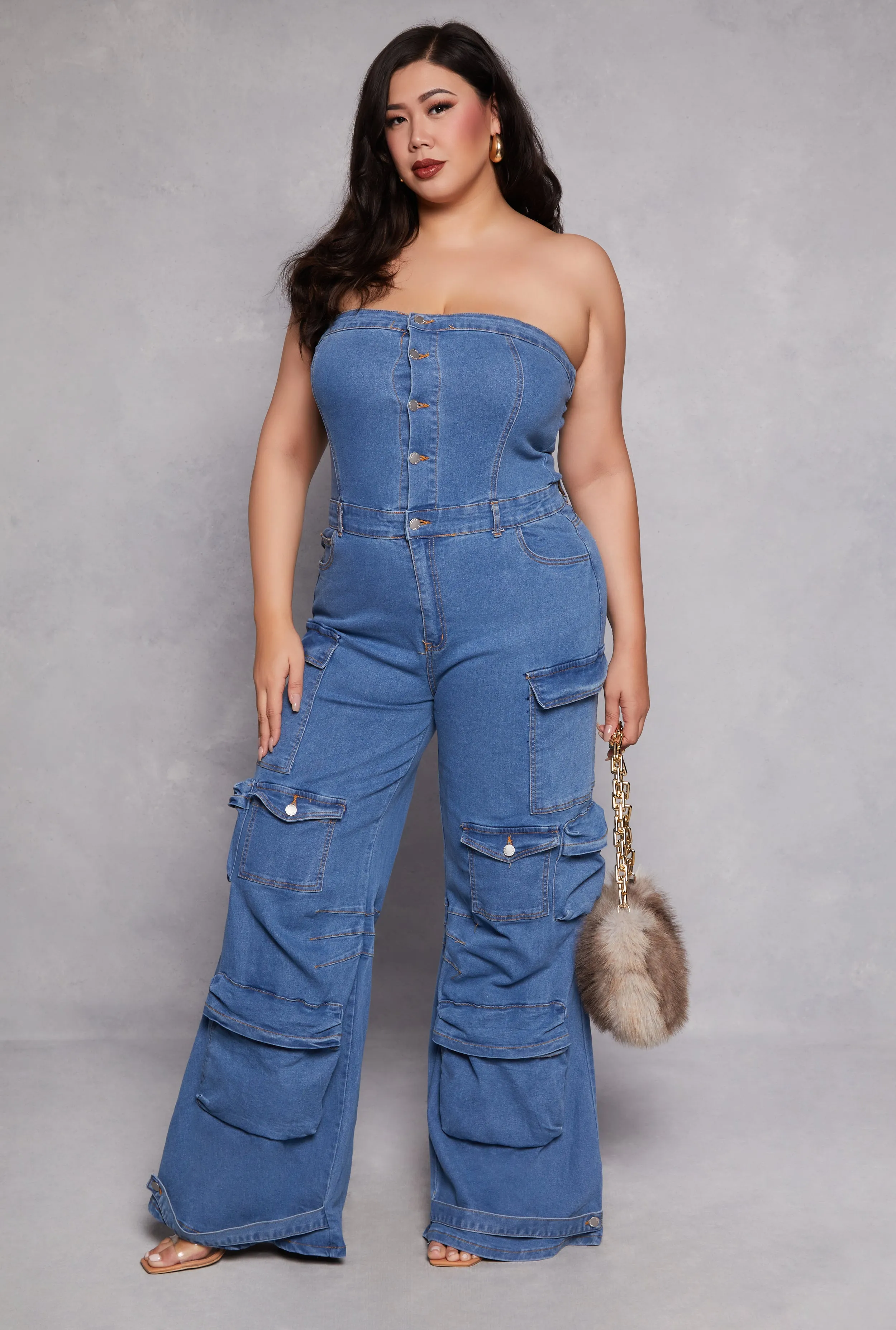 Plus Size Daisy Denim Strapless Cargo Jumpsuit sold by Rainbow product image thumbnail 2
