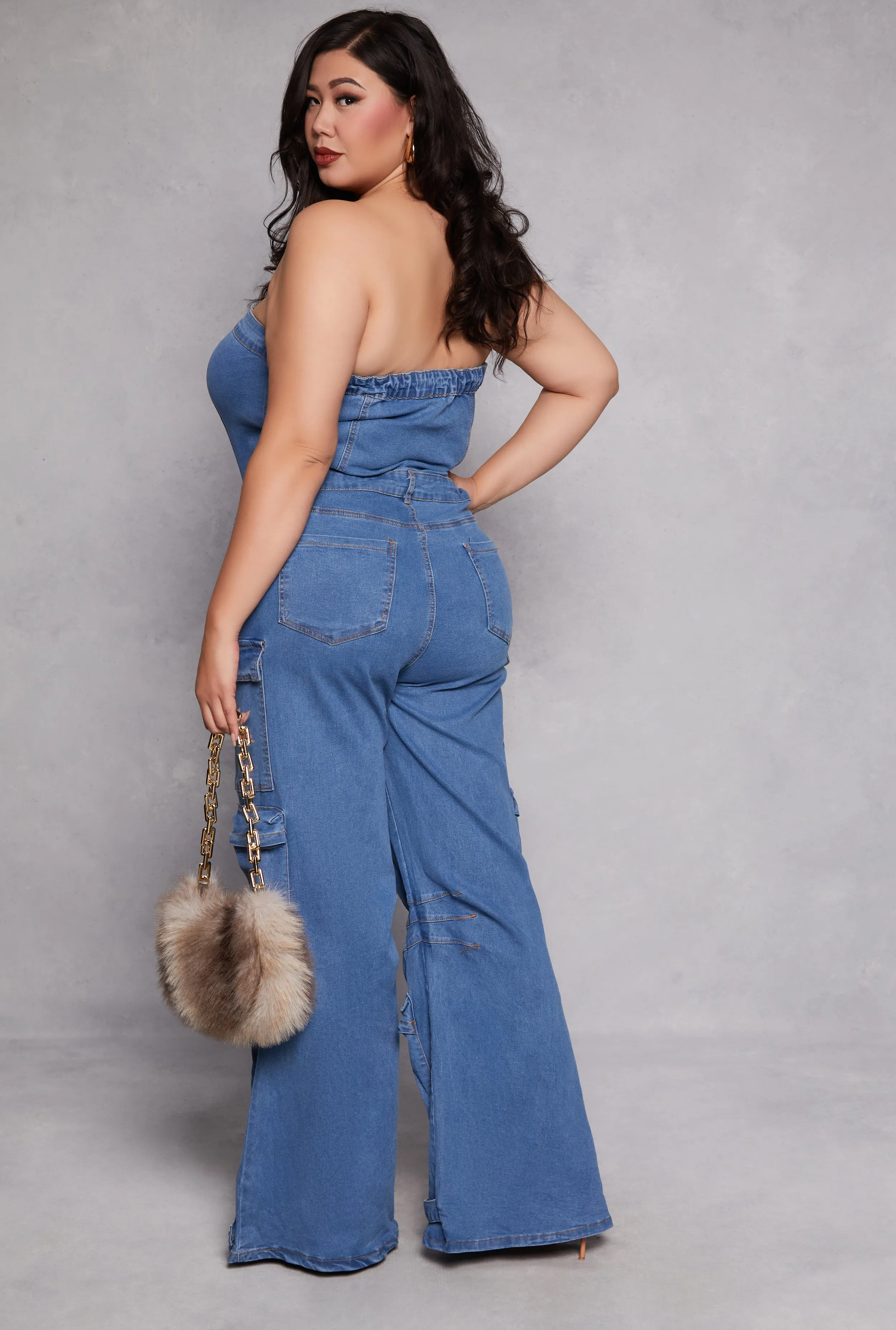 Plus Size Daisy Denim Strapless Cargo Jumpsuit sold by Rainbow product image thumbnail 3