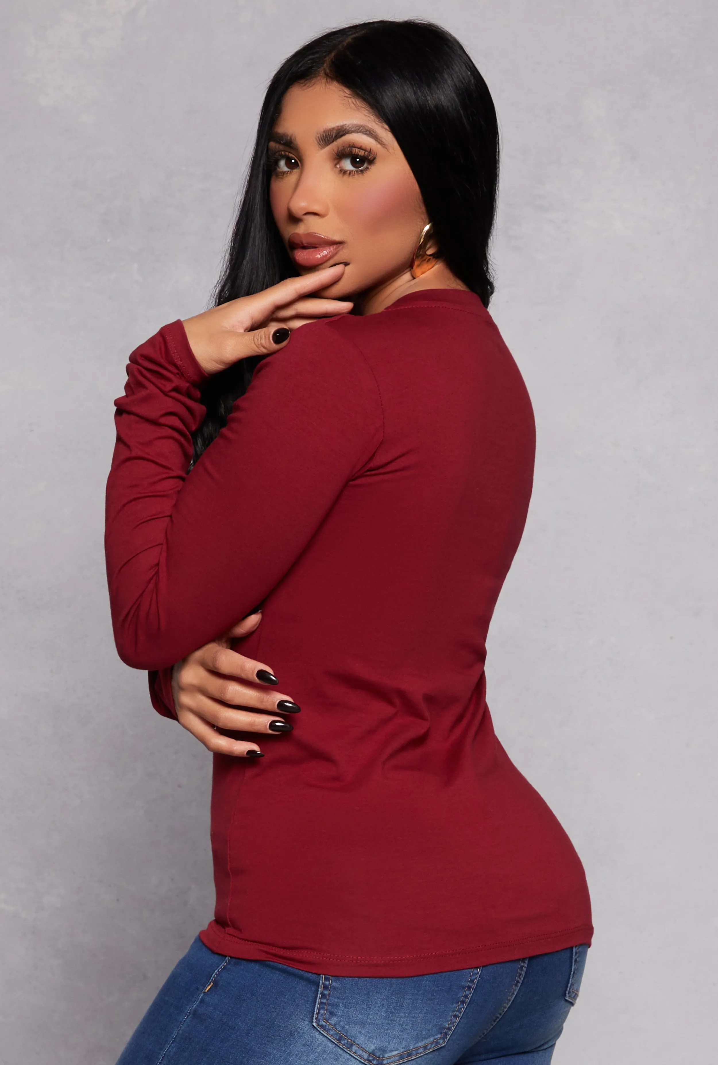 Long Sleeve V Neck Basic Tee sold by Rainbow product image thumbnail 3