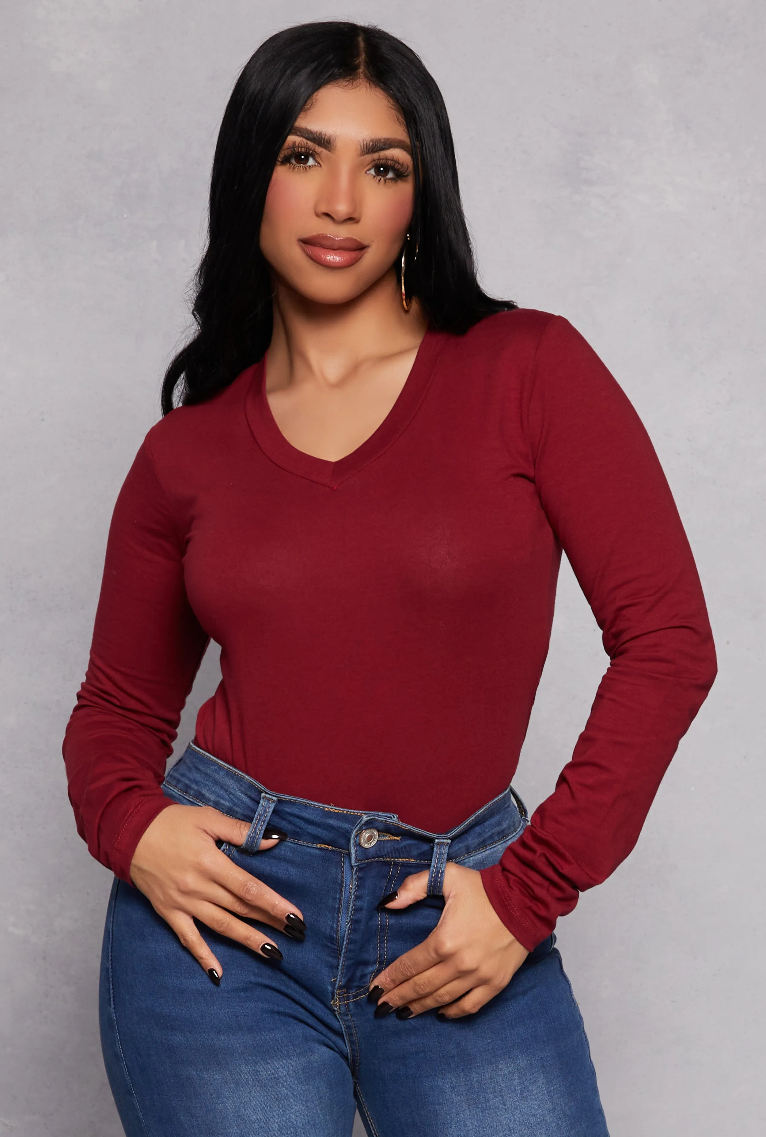 Long Sleeve V Neck Basic Tee sold by Rainbow