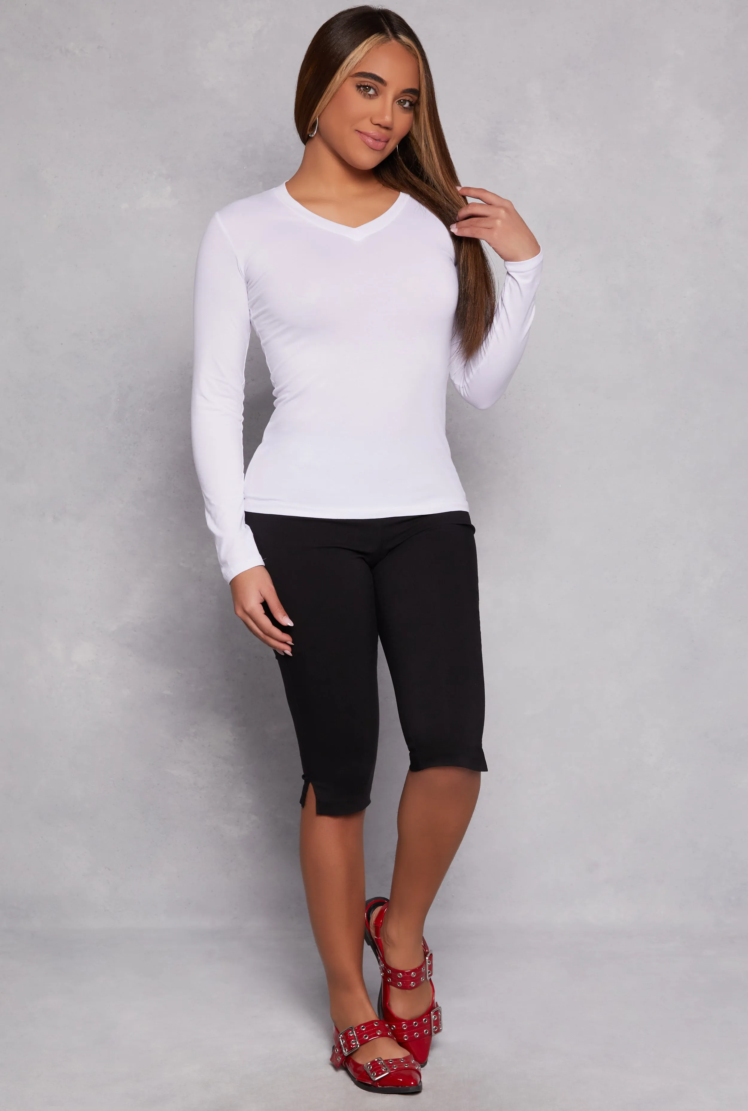 Long Sleeve V Neck Basic Tee sold by Rainbow product image thumbnail 2