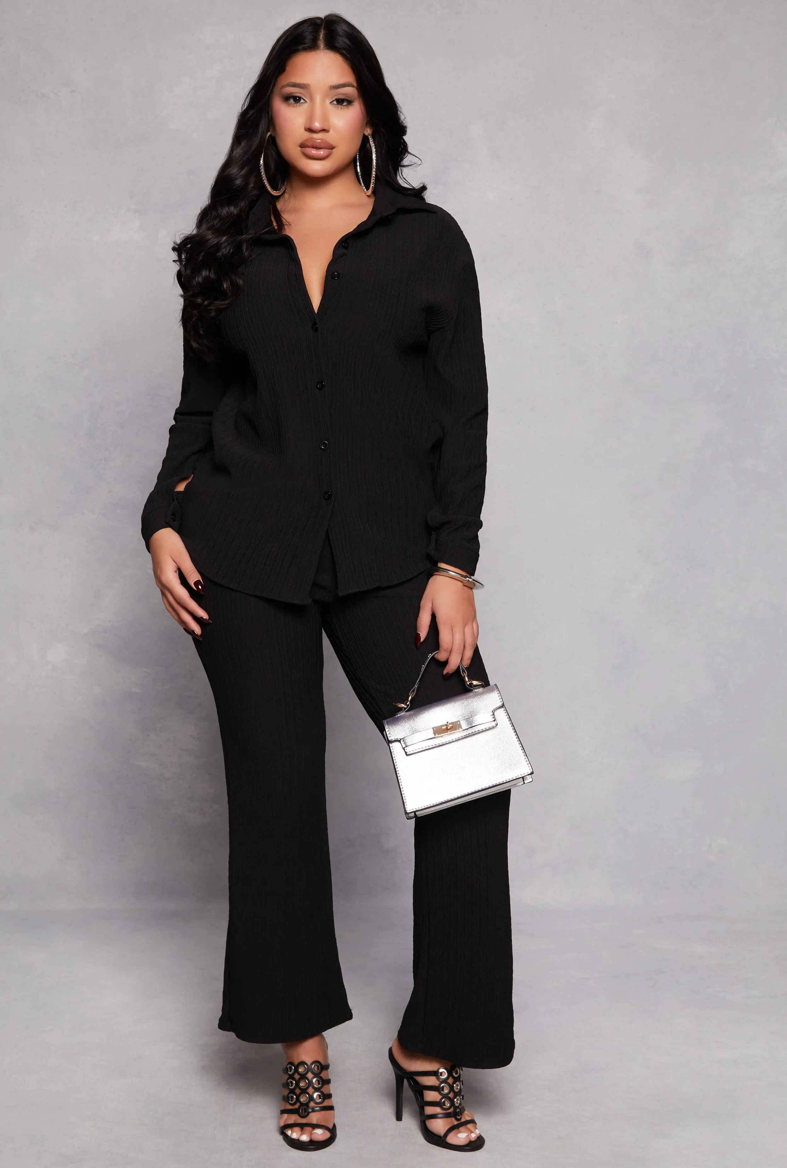 Textured Knit Long Sleeve Button Front Shirt sold by Rainbow product image thumbnail 2