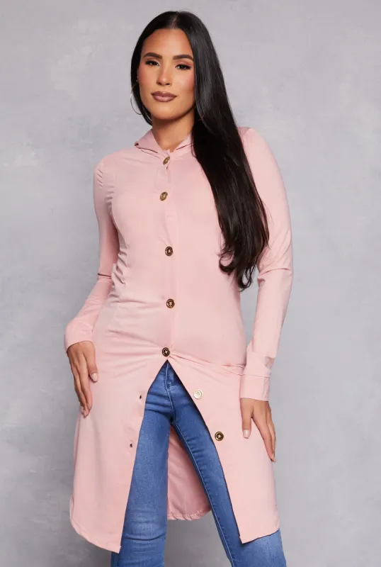 Button Front Hooded Tunic Top sold by Rainbow