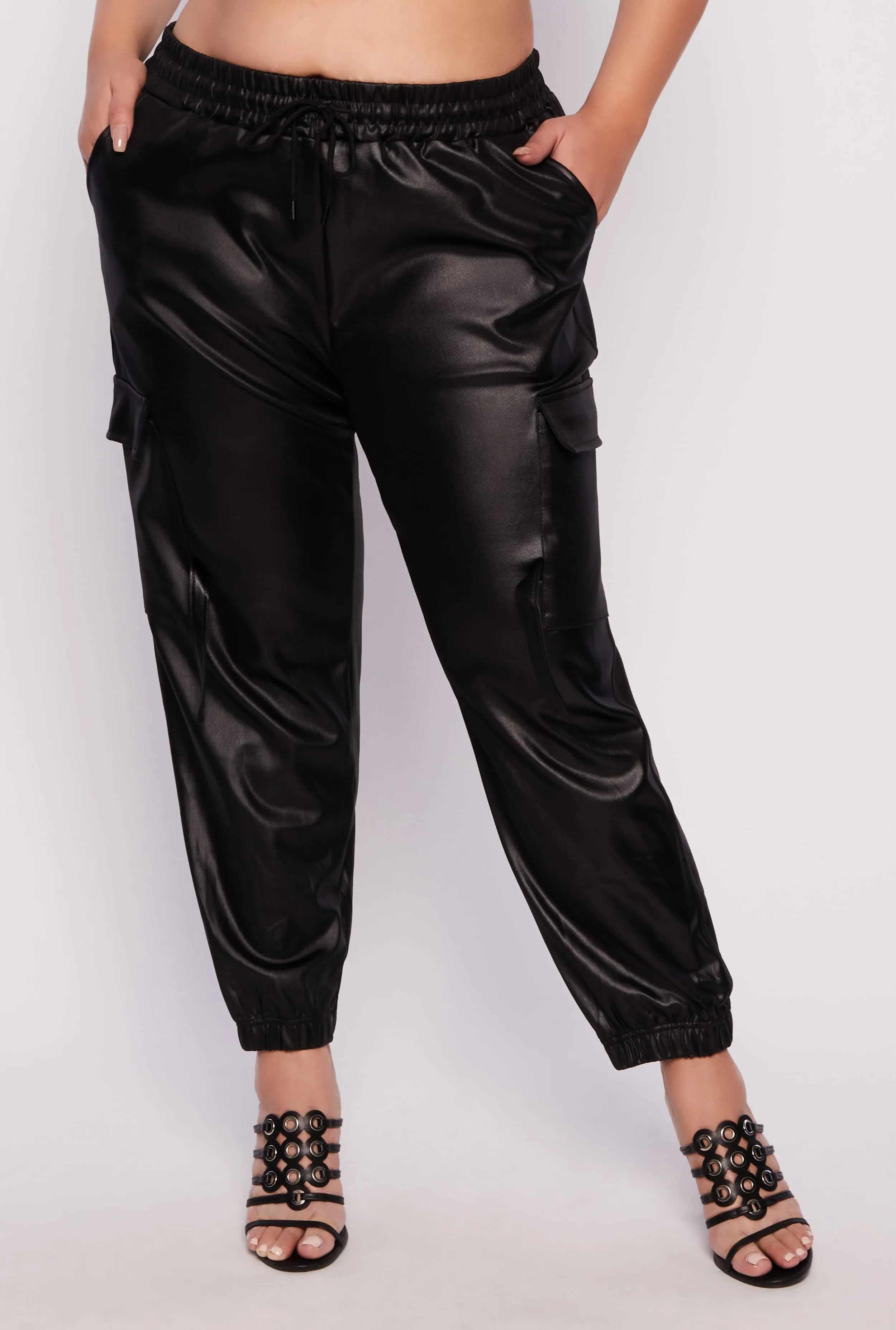 Plus Size Leather Look High Waist Cargo Joggers sold by Rainbow product image thumbnail 2