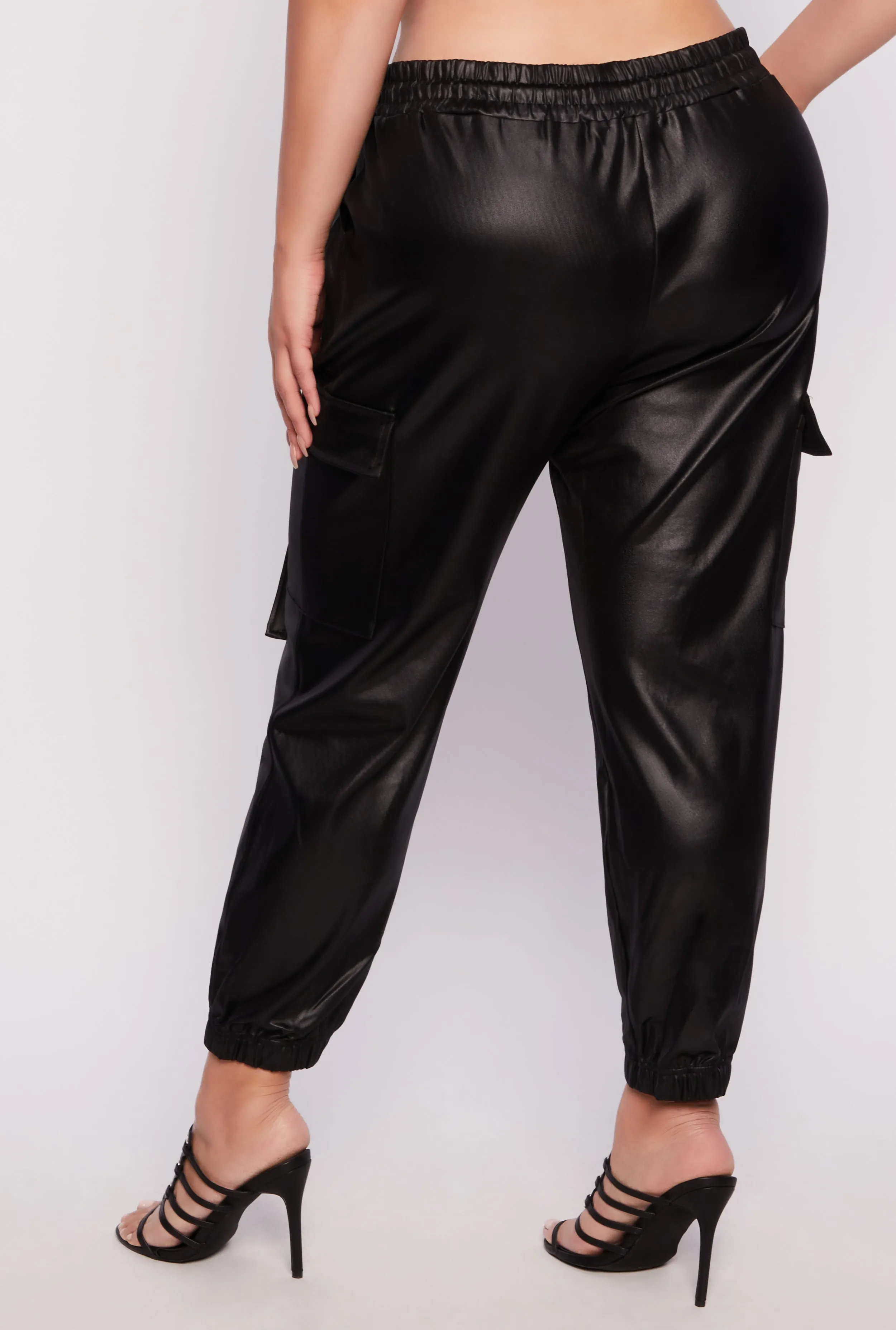 Plus Size Leather Look High Waist Cargo Joggers sold by Rainbow product image thumbnail 3