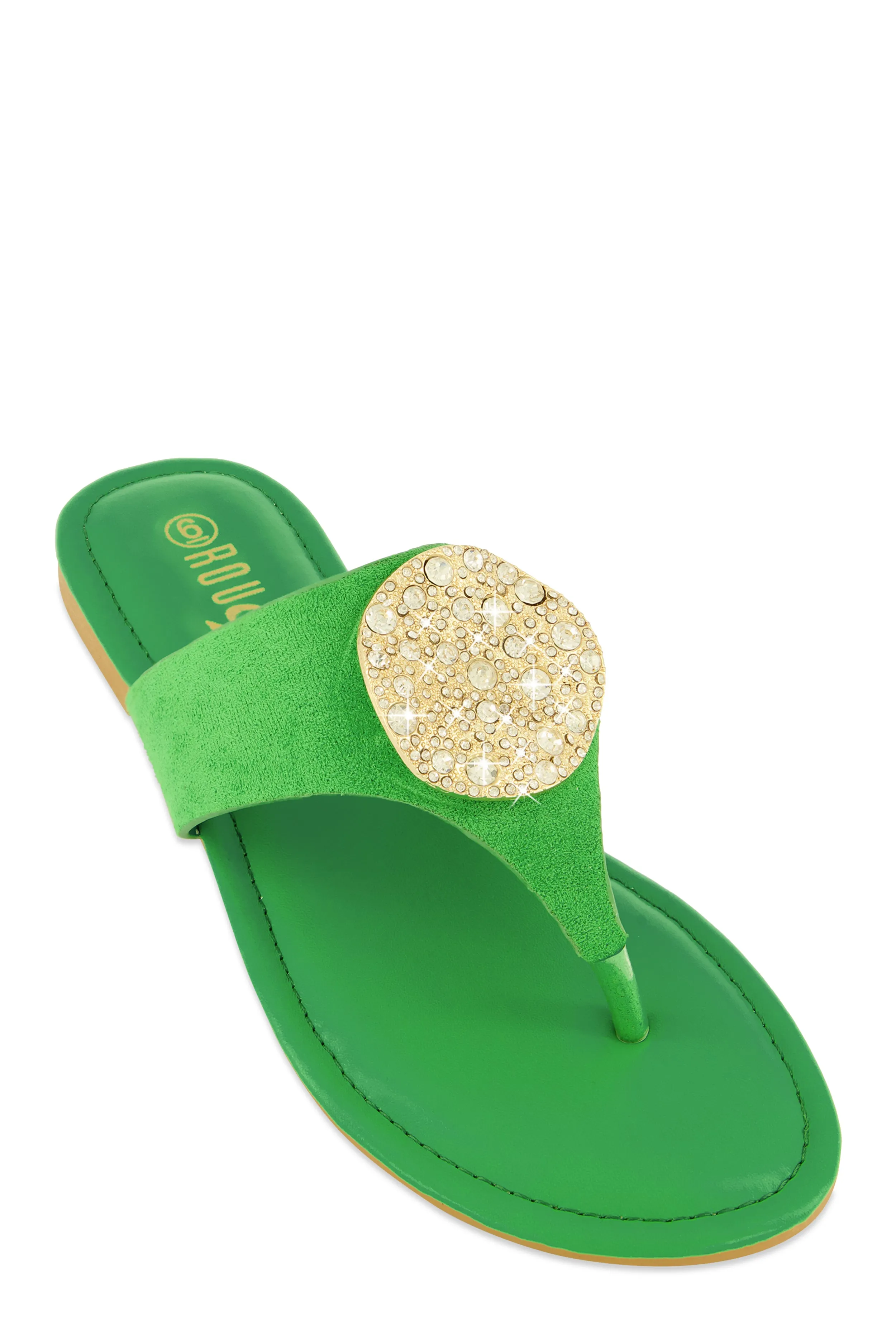 Rhinestone Metallic Pendant Thong Slide Sandals sold by Rainbow