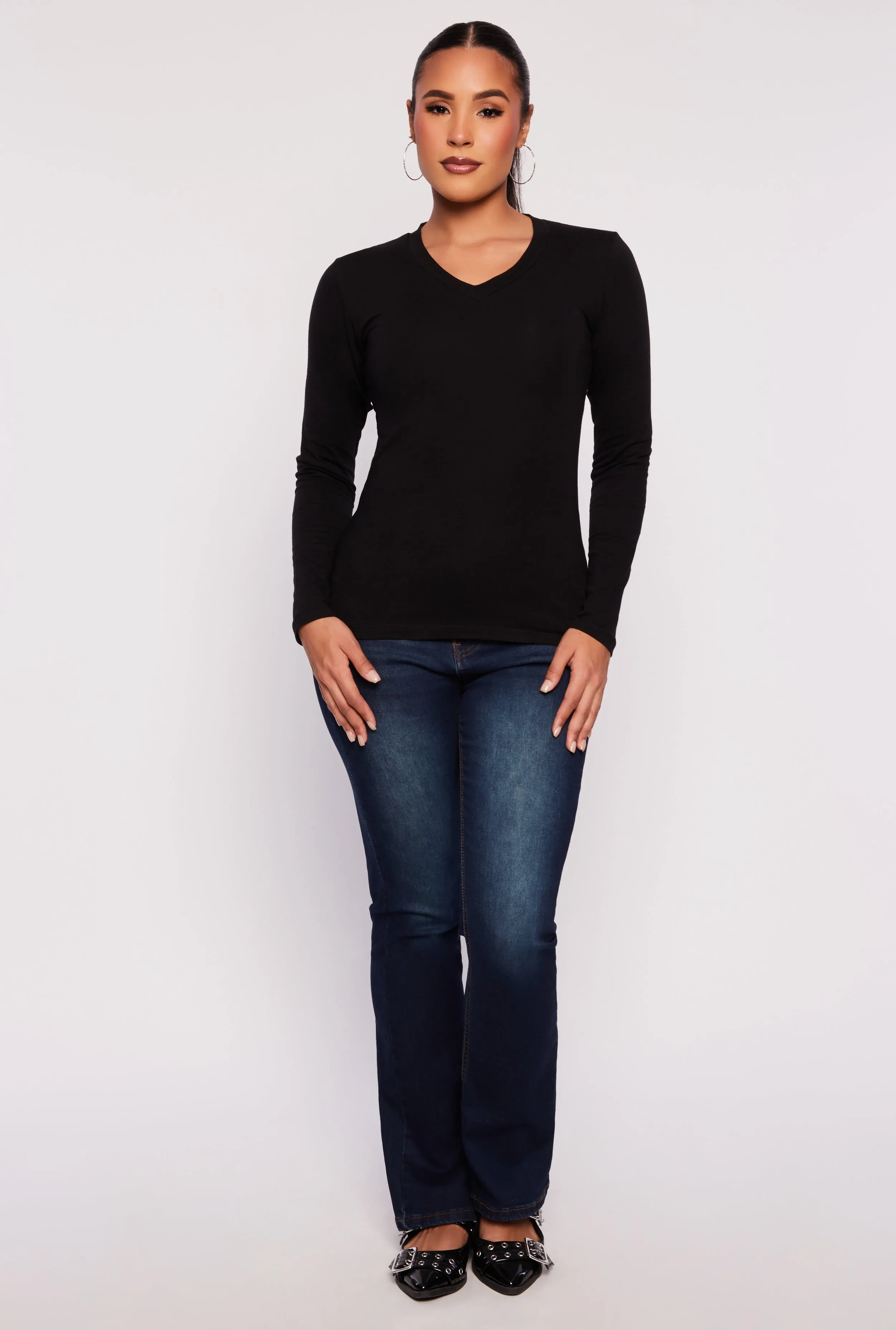 Long Sleeve V Neck Basic Tee sold by Rainbow product image thumbnail 2