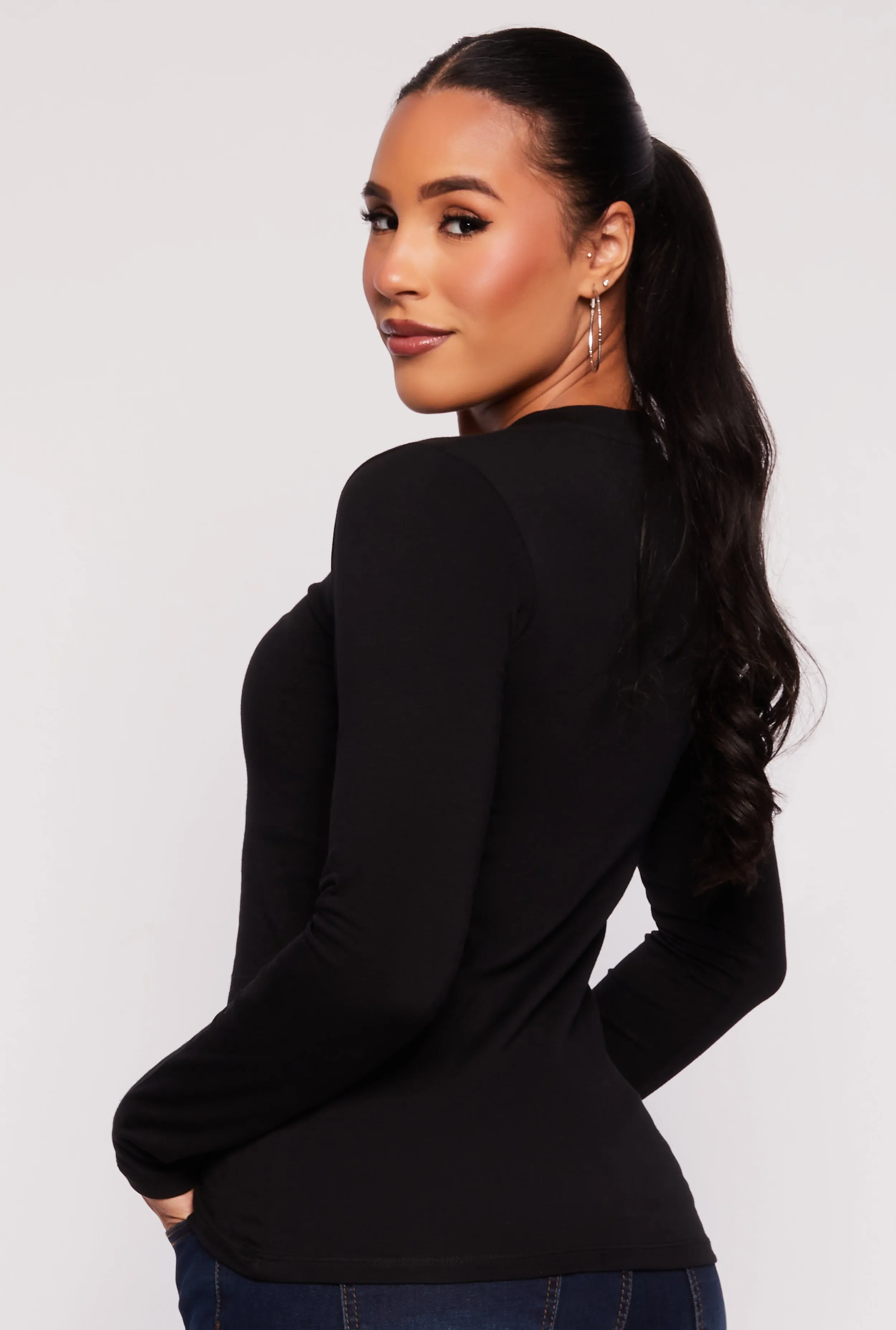 Long Sleeve V Neck Basic Tee sold by Rainbow product image thumbnail 3