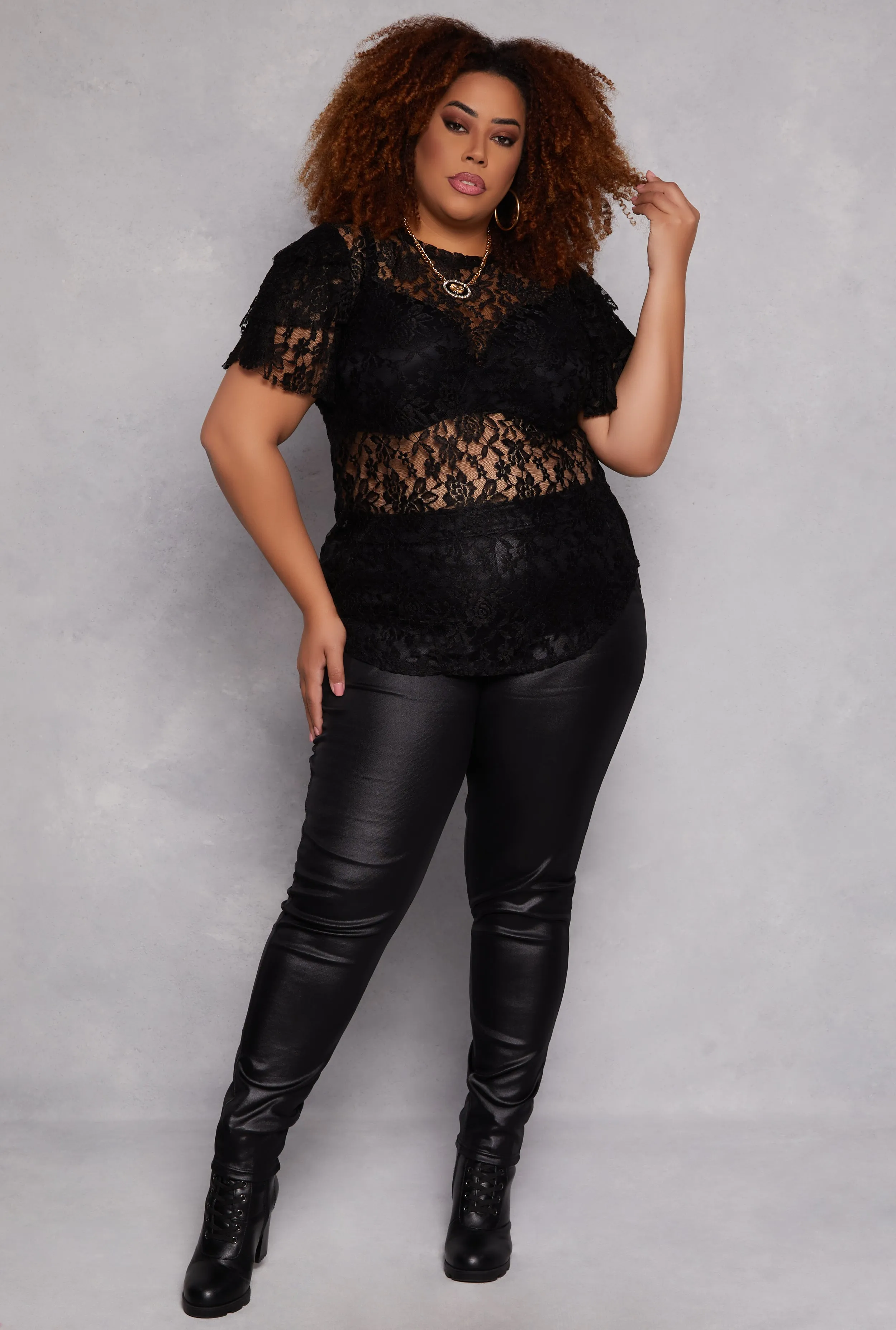 Plus Size Floral Lace Tiered Sleeve Top sold by Rainbow product image thumbnail 2