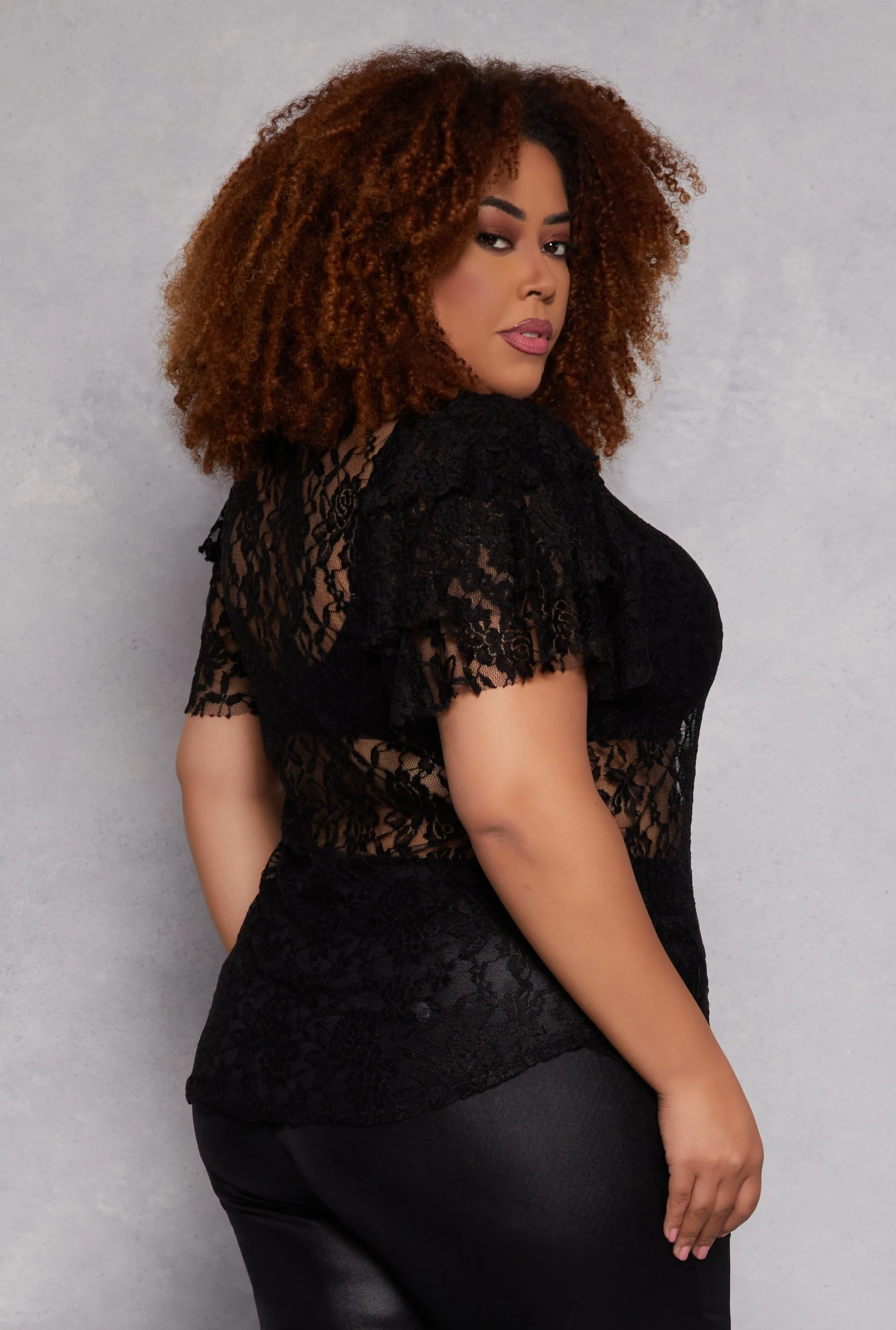 Plus Size Floral Lace Tiered Sleeve Top sold by Rainbow product image thumbnail 3