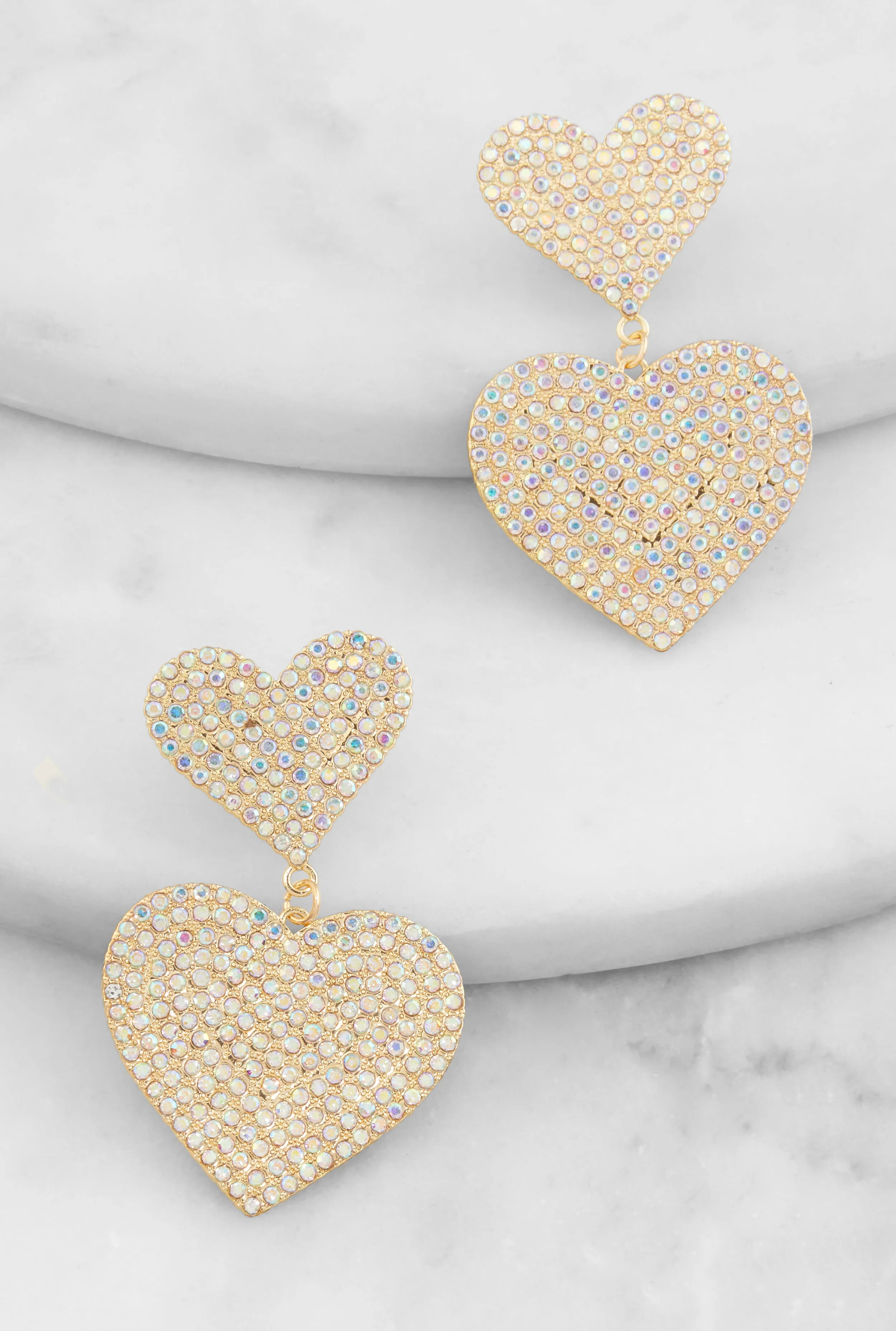 Pave Rhinestone Heart Drop Earrings sold by Rainbow product image thumbnail 2