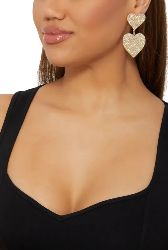 Pave Rhinestone Heart Drop Earrings sold by Rainbow