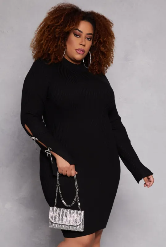 Plus Size Almost Famous Rhinestone Bow Sweater Dress sold by Rainbow