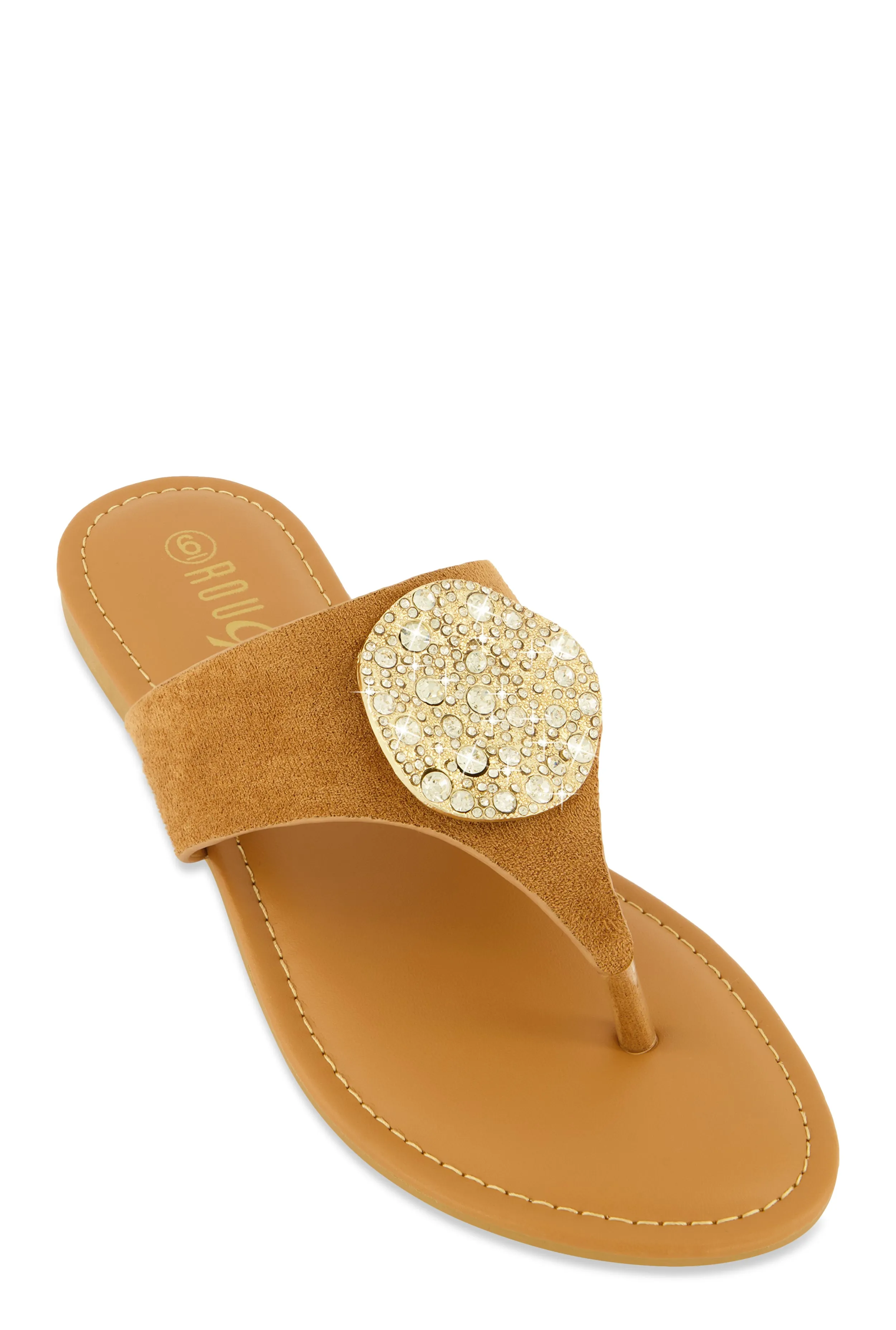 Rhinestone Metallic Pendant Thong Slide Sandals sold by Rainbow