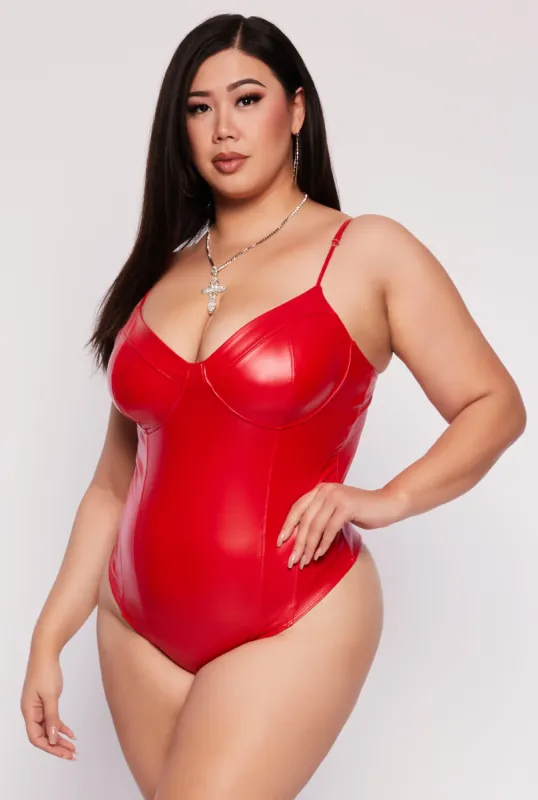 Plus Size Iris Faux Leather Bustier Bodysuit sold by Rainbow