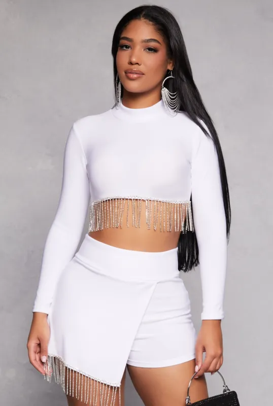 Rhinestone Fringe Hem Crop Top sold by Rainbow