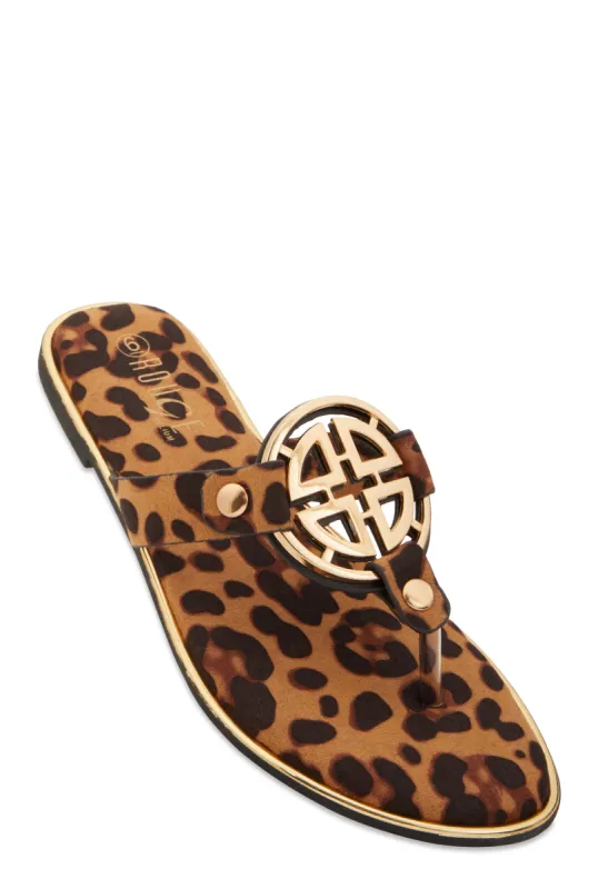 Metallic Geometric Pendant Thong Slide Sandals sold by Rainbow