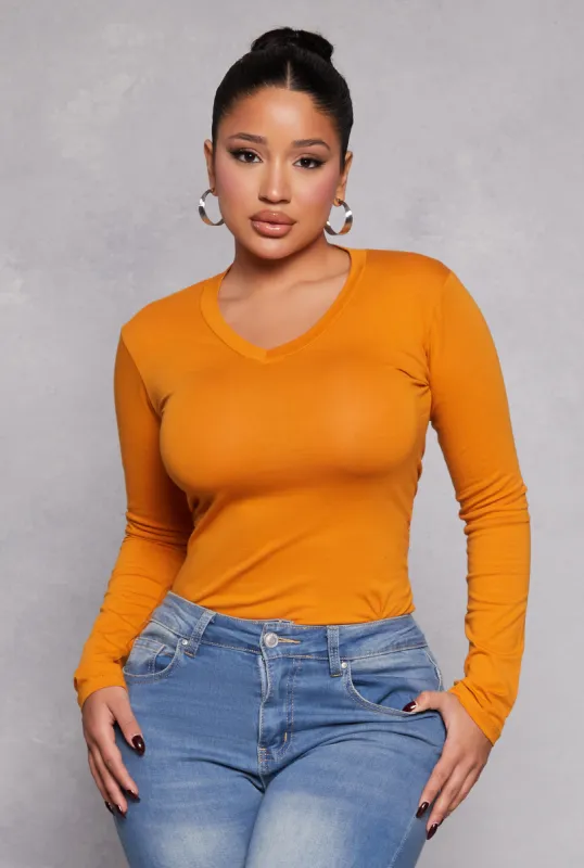 Long Sleeve V Neck Basic Tee sold by Rainbow