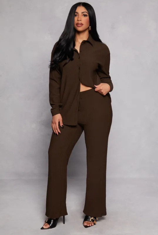 Textured Knit High Waisted Flared Pants sold by Rainbow